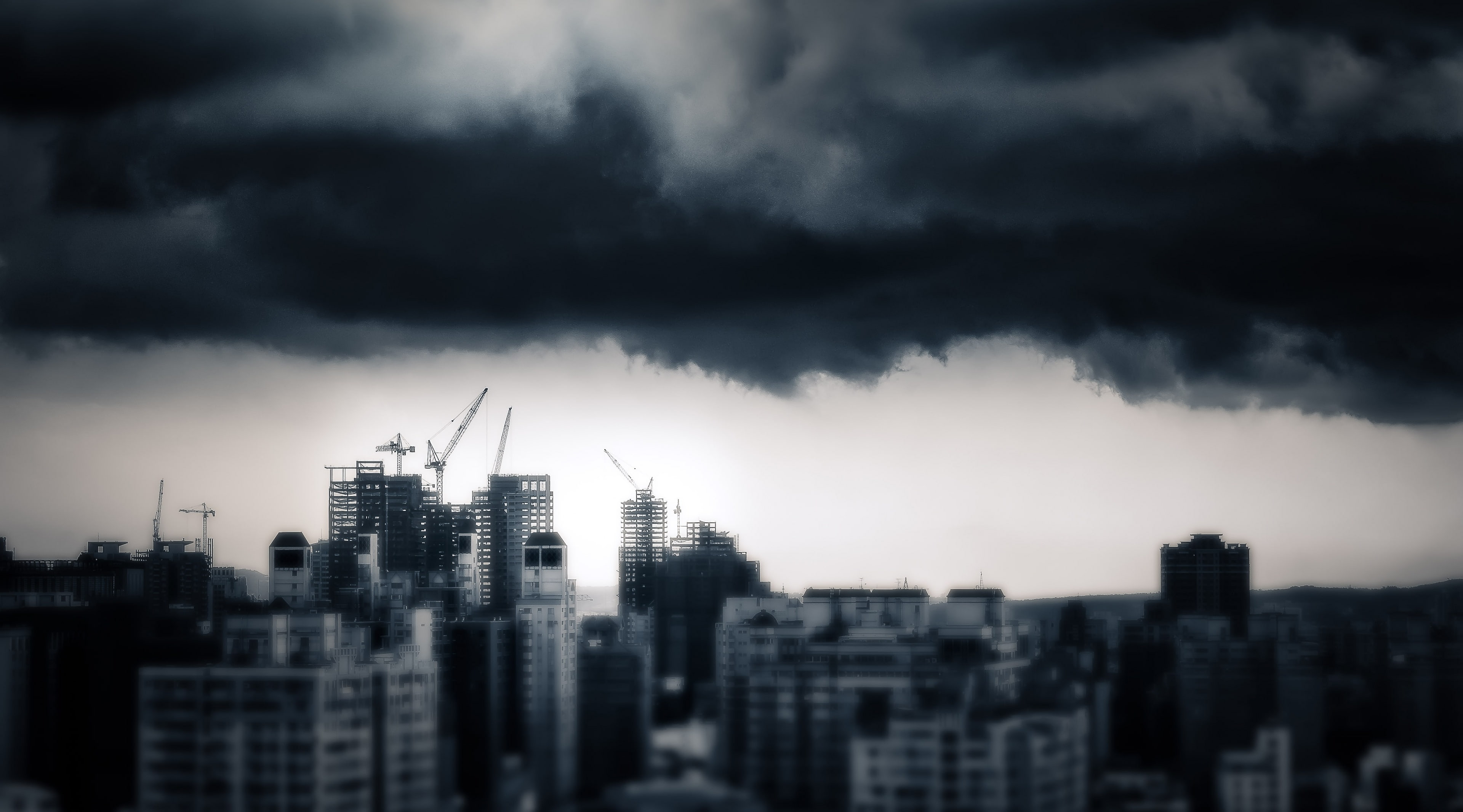 City, Taiwan, industry, Autumn, cityscape, architecture, 4K, sky, storm cloud, overcast, building exterior, construction industry, building, construction equipment, HD Wallpaper