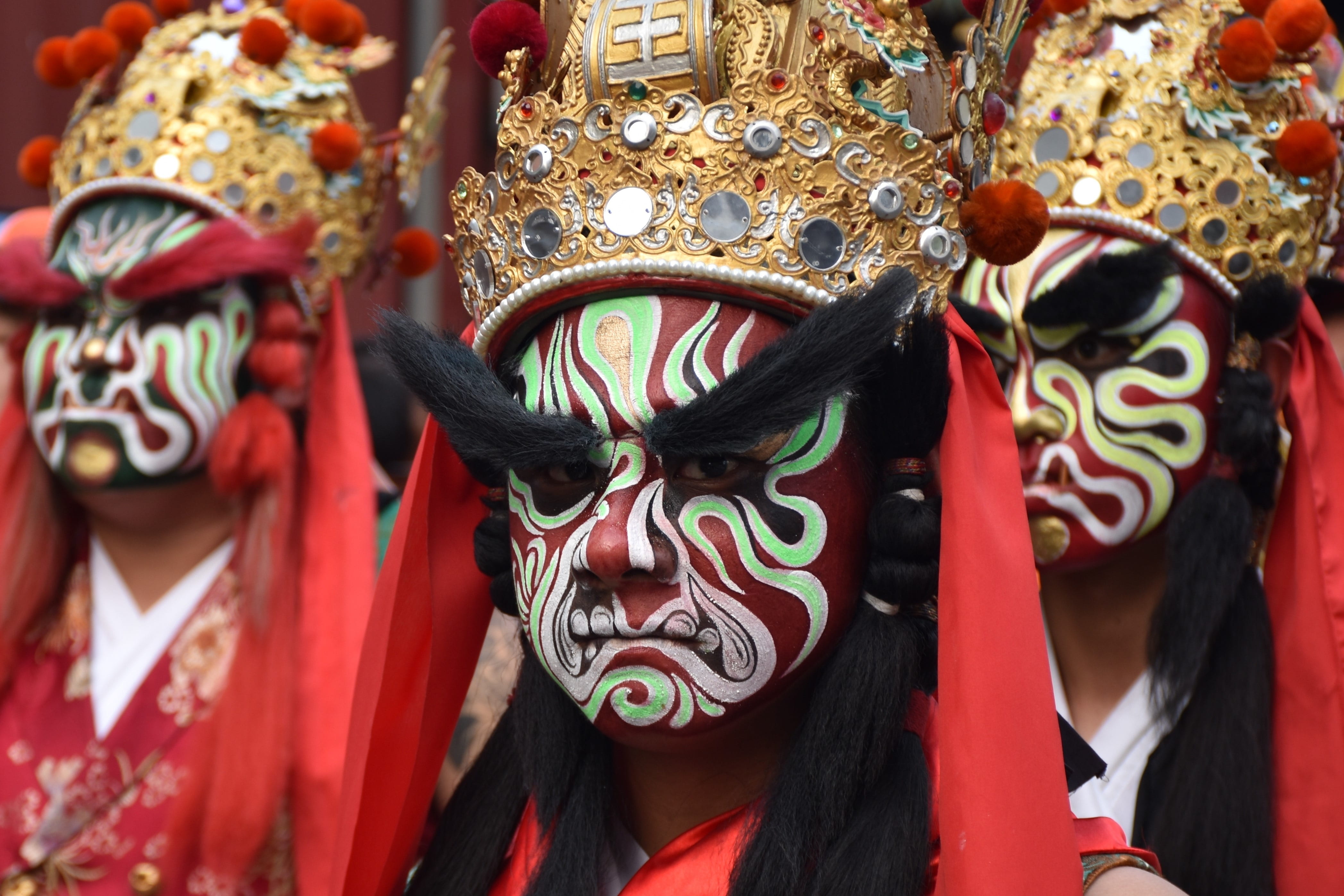 creativity, no people, outdoors, buddhism, disguise, day, temple, focus on foreground, mask, chinese new year, traditional, taichung, 4K, decoration, ornate, HD Wallpaper