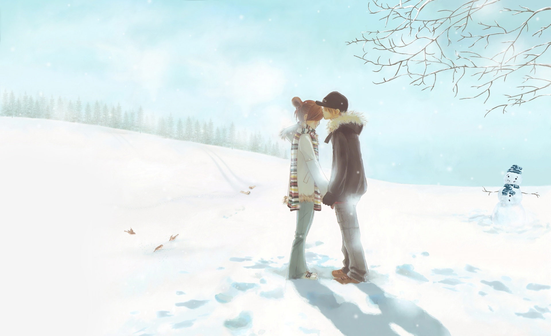 white color, Lovers, anime, women, nature, adult, field, winter, young women, land, tree, Snow, day, first, lifestyles, cold temperature, real people, first snow, HD Wallpaper