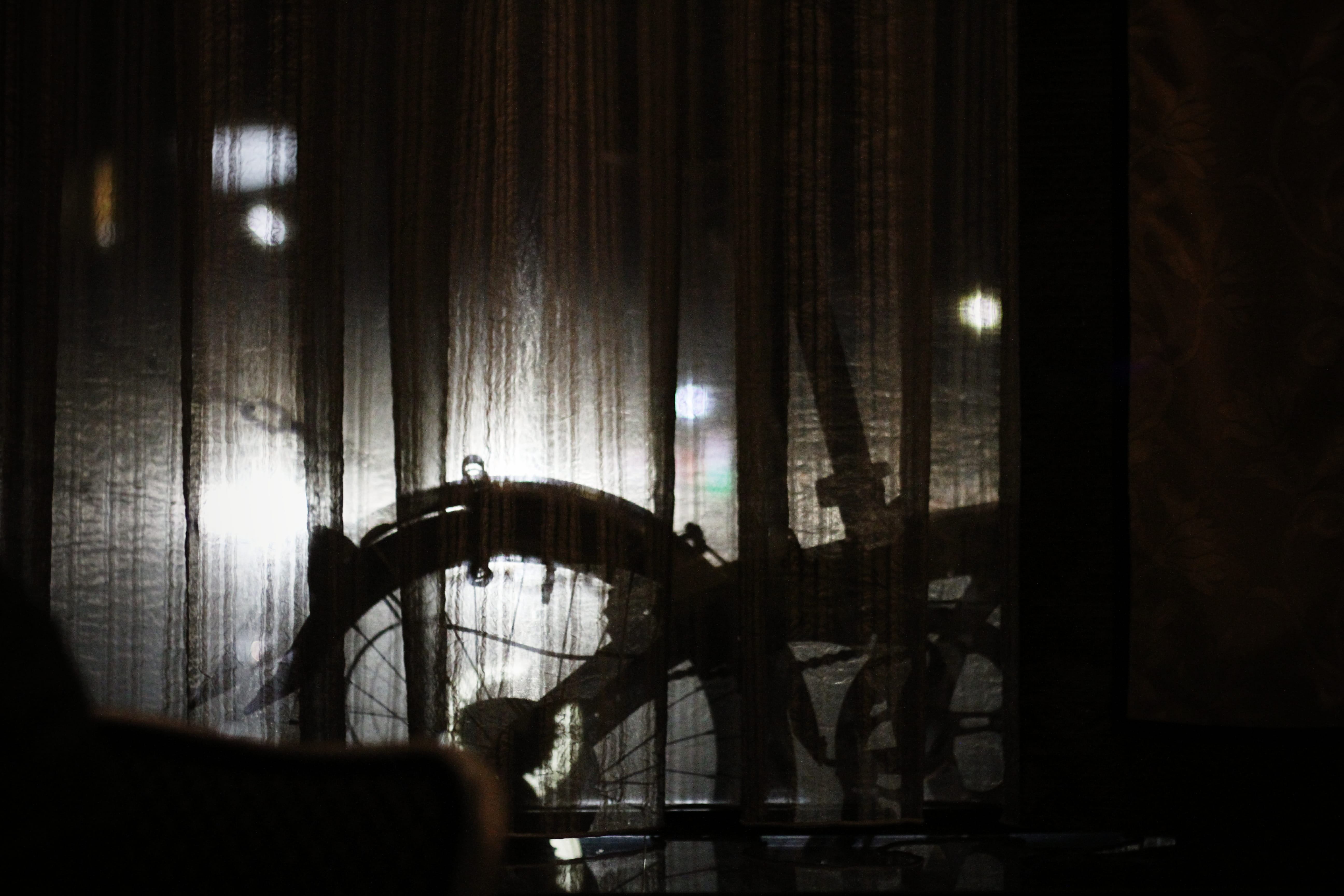 dark, illuminated, furniture, night, music, indoors, musical instrument, lighting equipment, curtain, silhouette, performance, window, shadows, light, no people, HD Wallpaper