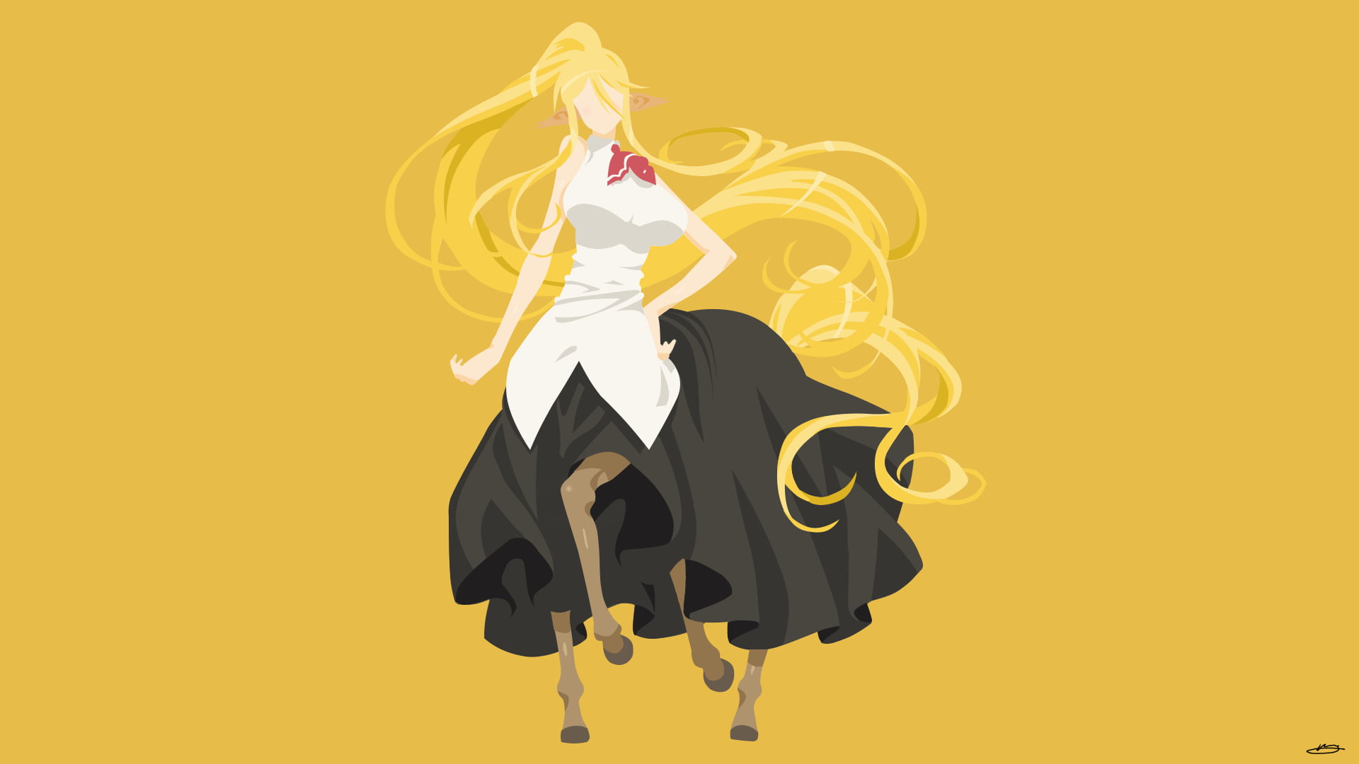 Anime, yellow background, young adult, indoors, Centorea (Monster Musume), one person, fashion, black color, arts culture and entertainment, Everyday Life with Monster Girls, HD Wallpaper