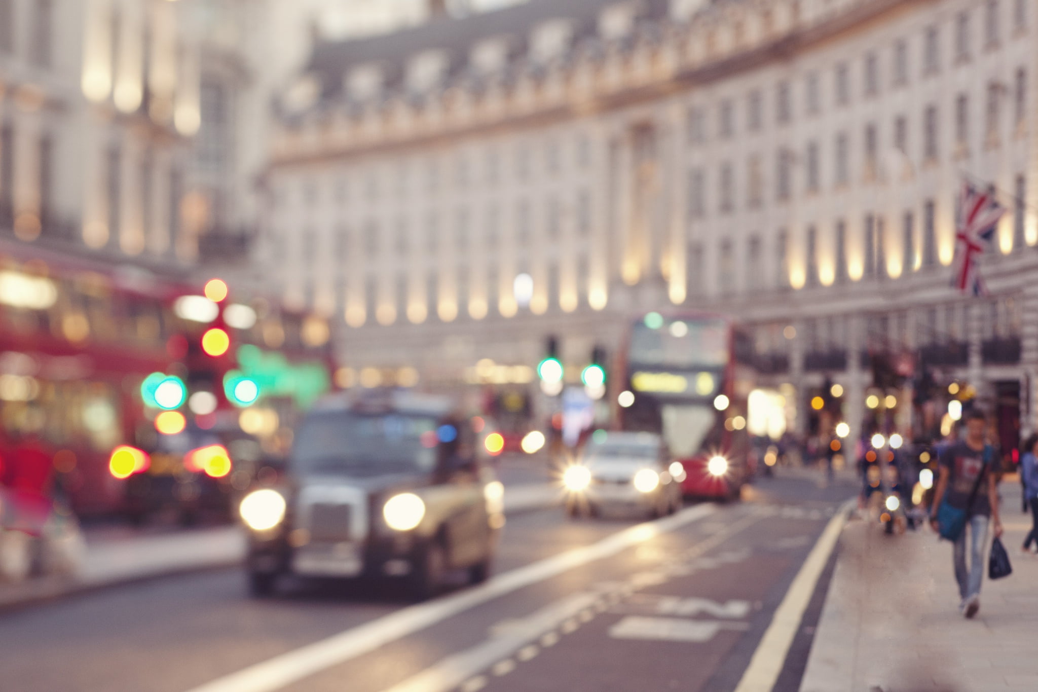 everyday life, 1080P, London, double-decker bus, lights, England, dusk, taxi, cab, street, people, twilight, HD Wallpaper