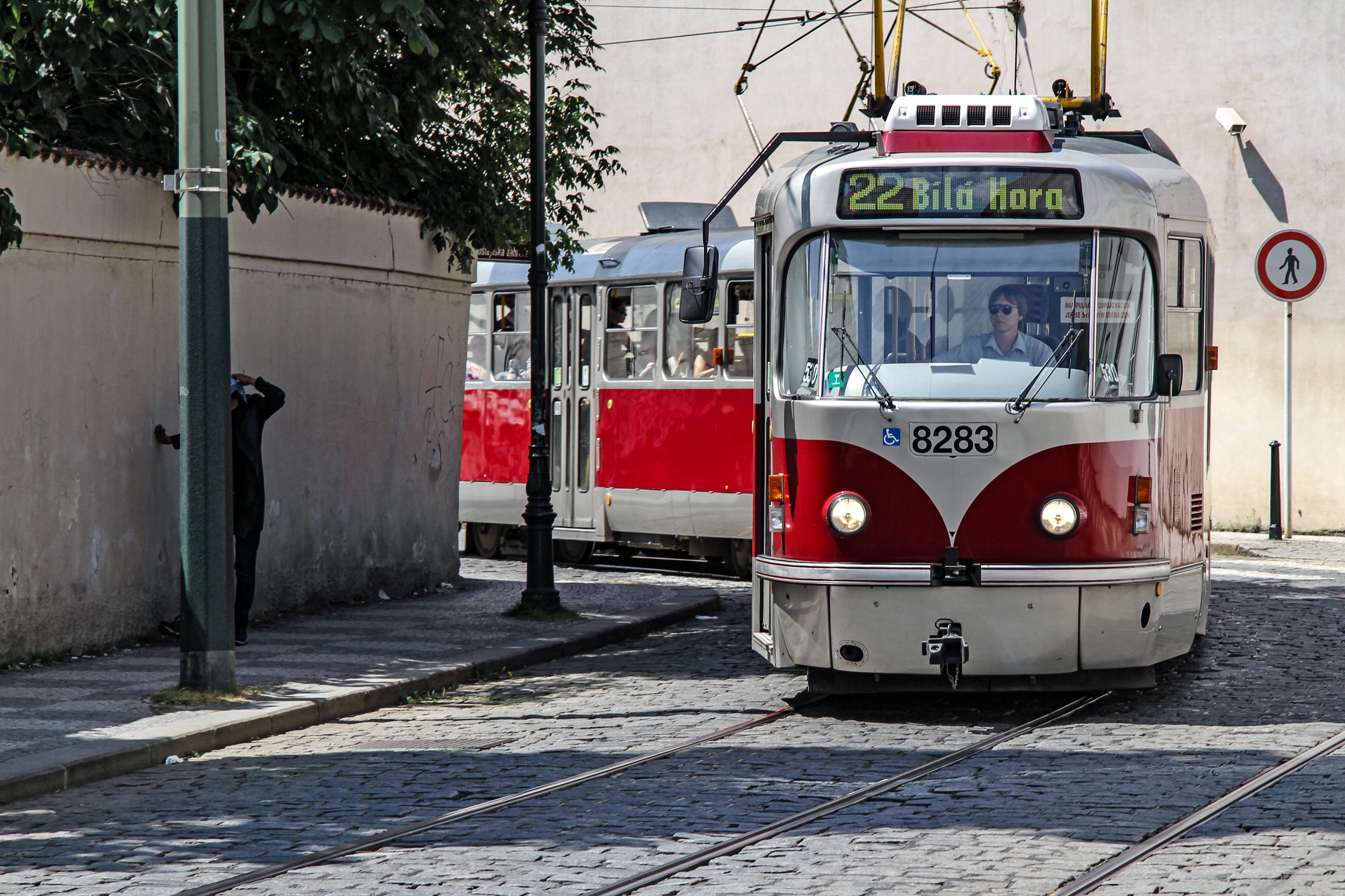 city street, red, nature, train - vehicle, cable car, transportation, 4K, building exterior, Tram, Public, no people, Prague, public personennahverkehr, HD Wallpaper
