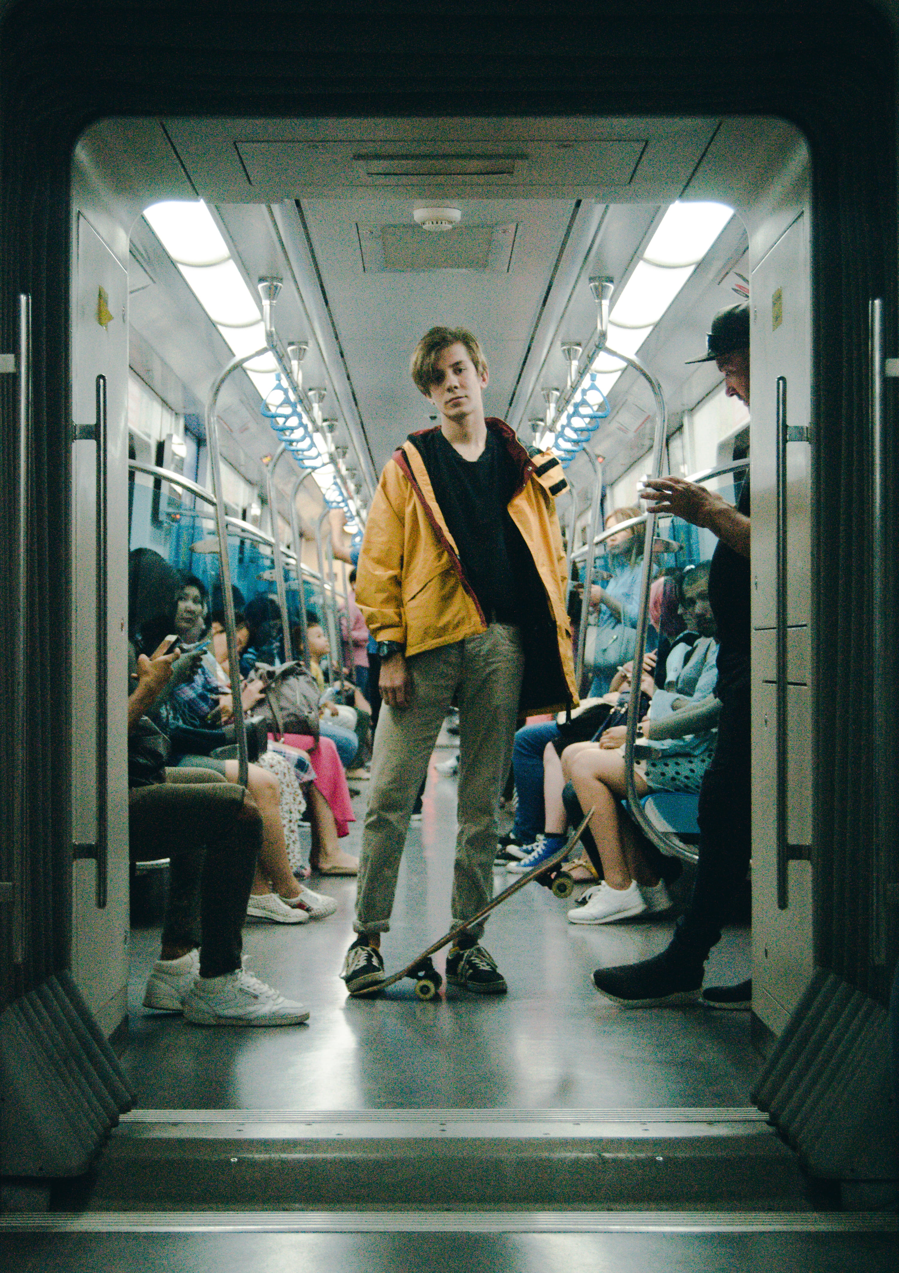 passenger, style, inside, young Adult, underground, travel, tourist, urban, person, fashion, looking, station, adult, lifestyles, journey, skater, board, Phone HD Wallpaper
