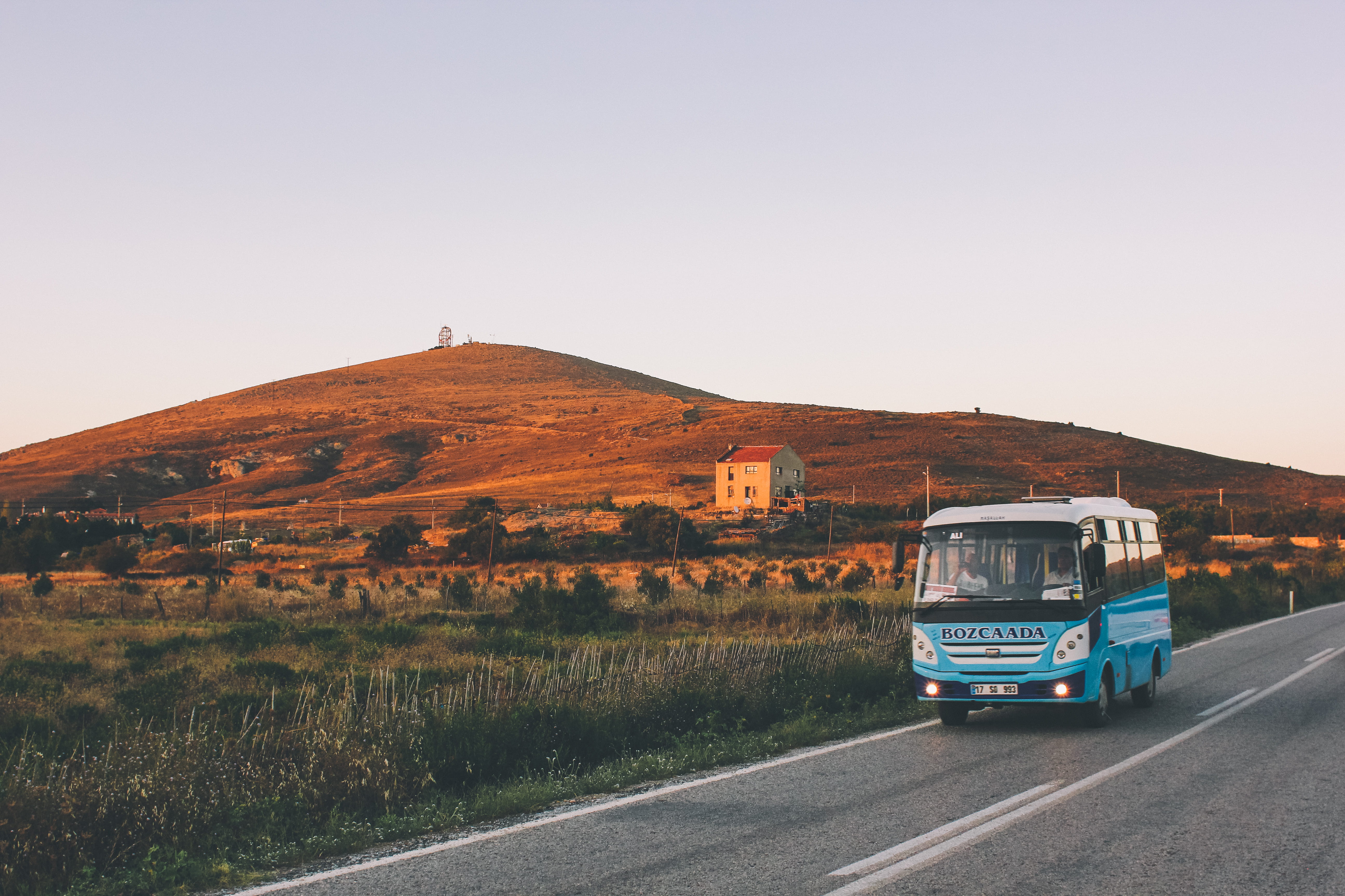 turkey, #island, #bozcaada, person, road, van, bozcaada, mode of transportation, #turkey, outdoors, sky, day, copy space, highway, tarmac, clear sky, bus, HD Wallpaper
