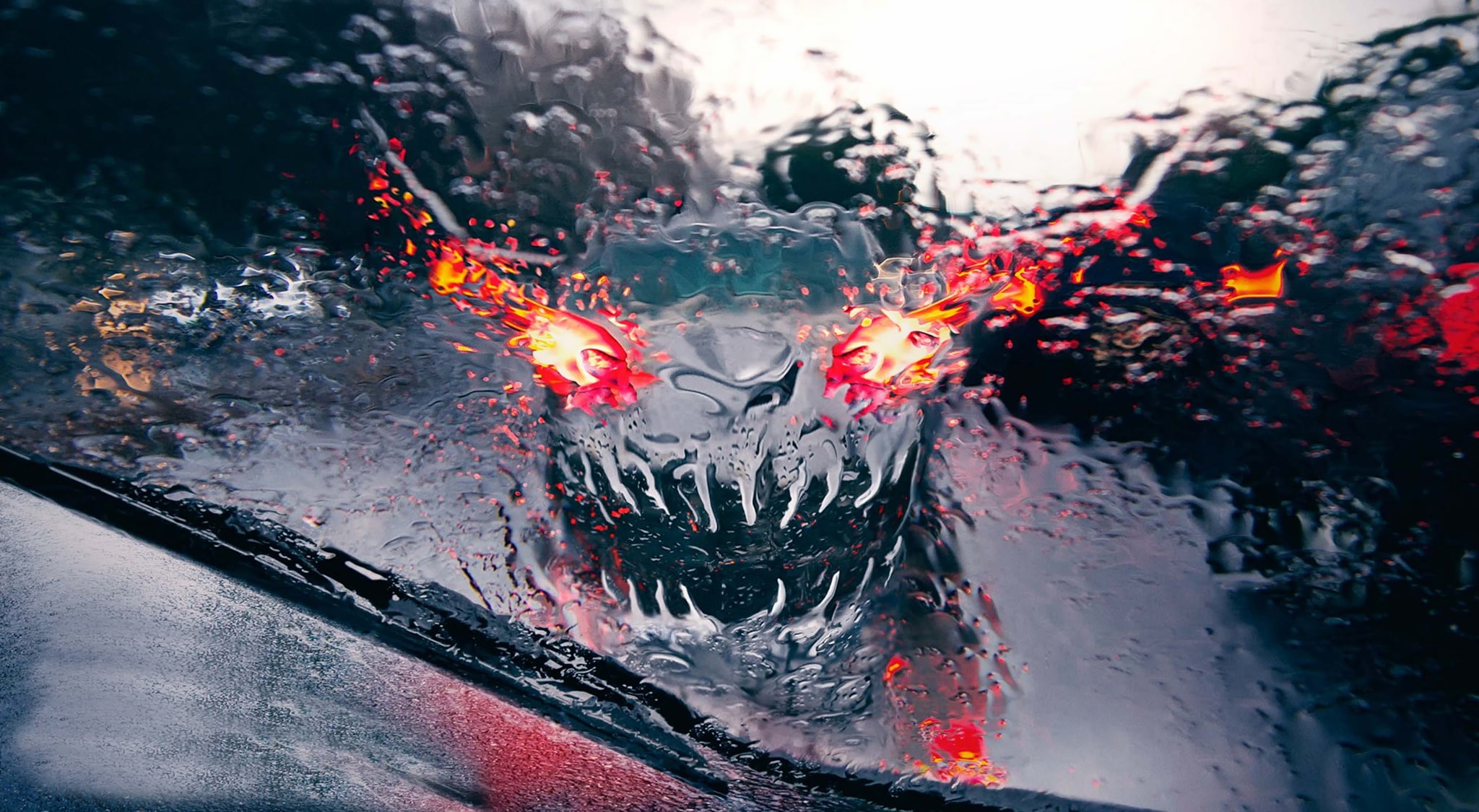 rain, traffic, water on glass, vehicle, imagination, car, 1080P, road, HD Wallpaper