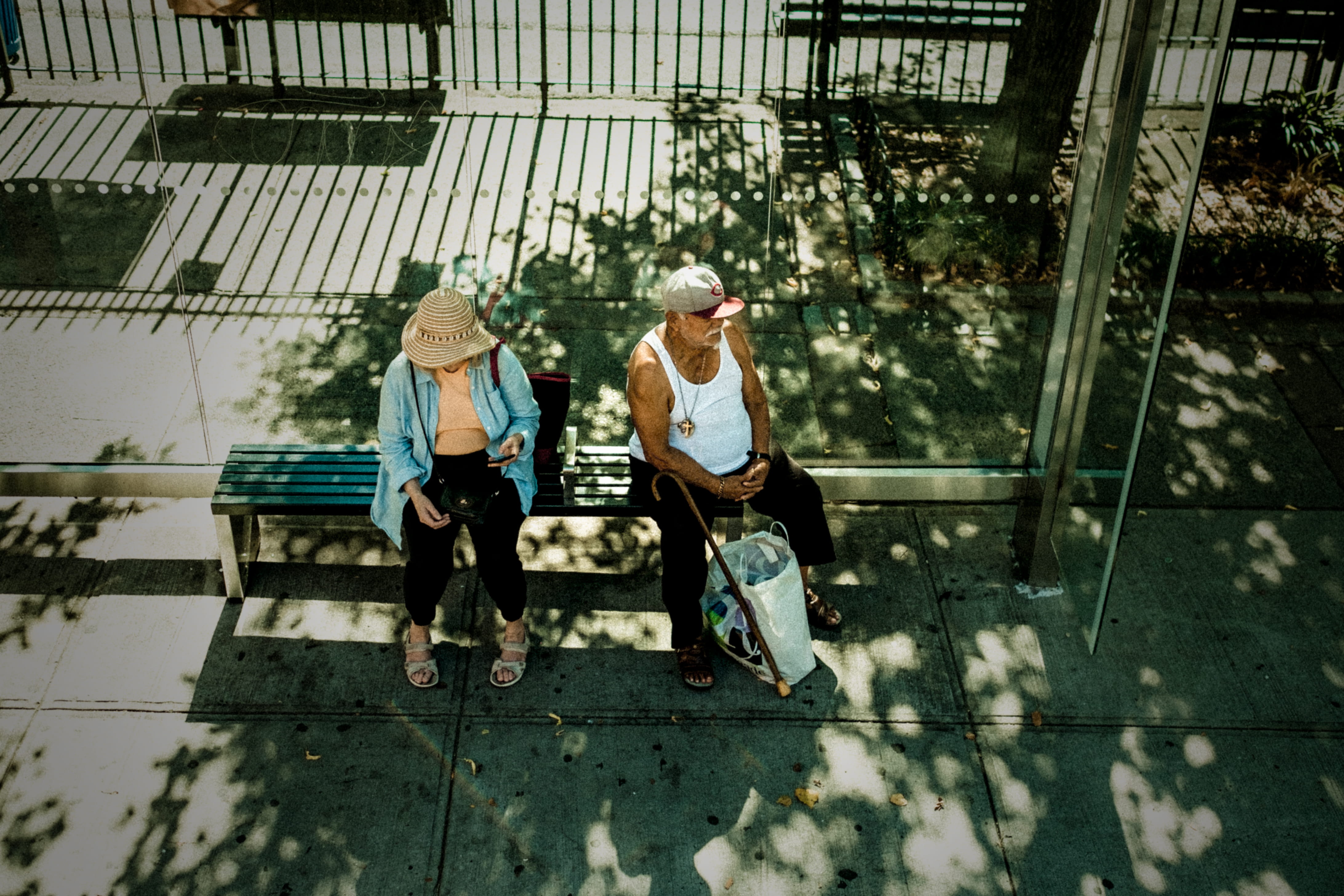 bus, built structure, leisure activity, usa, architecture, nature, travel, full length, people, busstop, bench, women, street, family, men, two people, HD Wallpaper