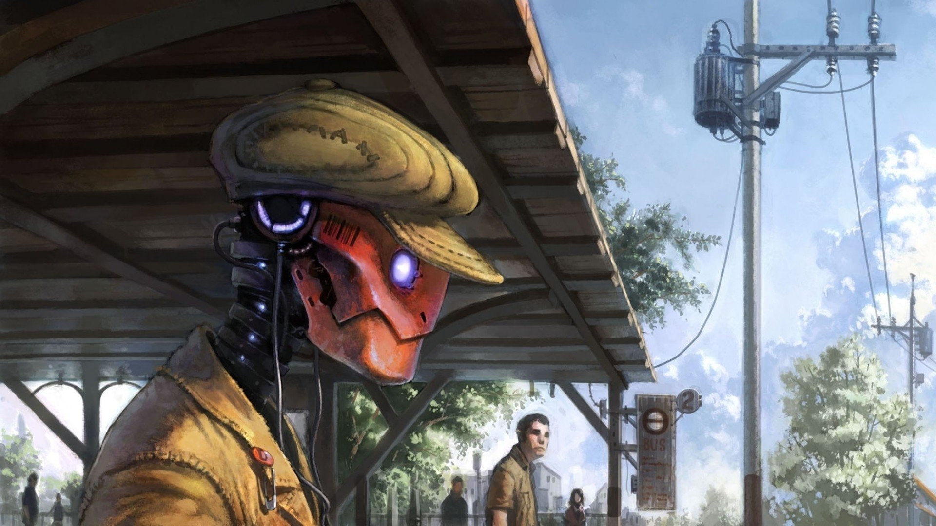 1080P, bus Stations, robot, artwork, HD Wallpaper