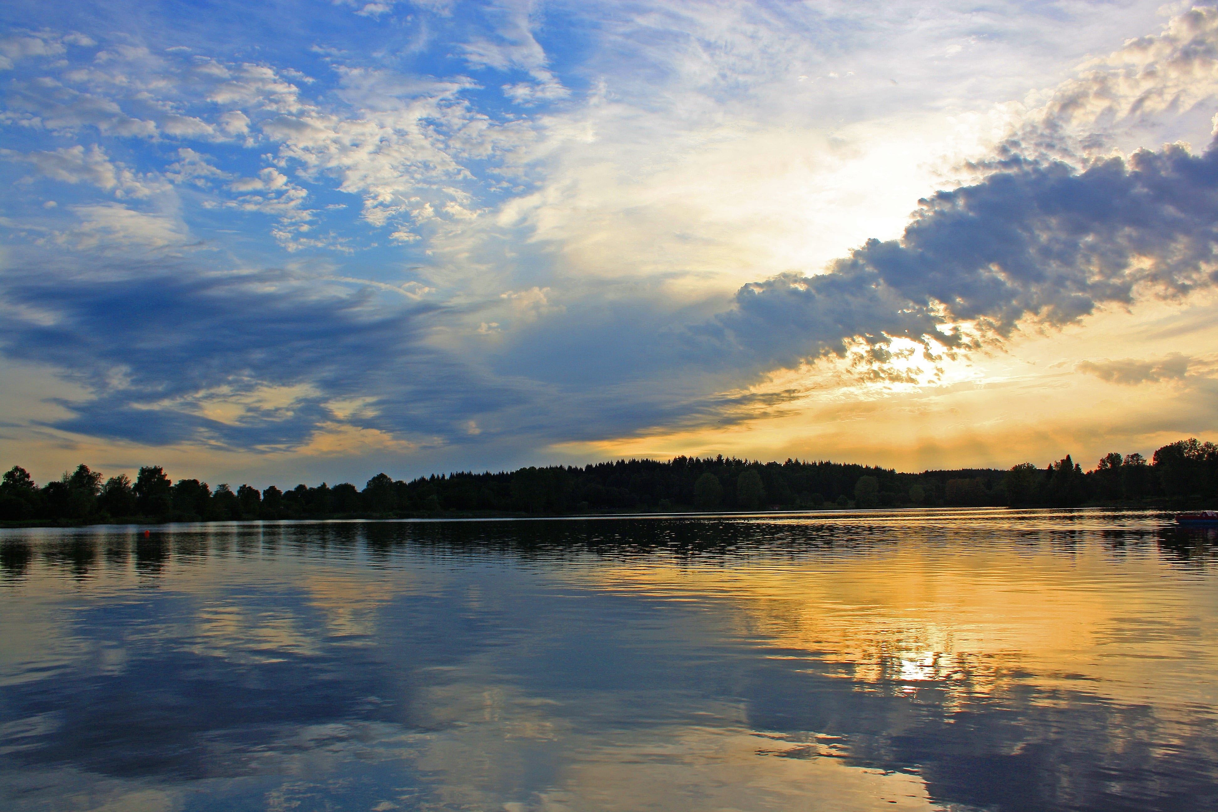 outdoors, germany, waterfront, evening hour, tranquility, beauty in nature, evening sky, pastellfarben, romantic, cloud - sky, sky, silent lake, silhouette, HD Wallpaper
