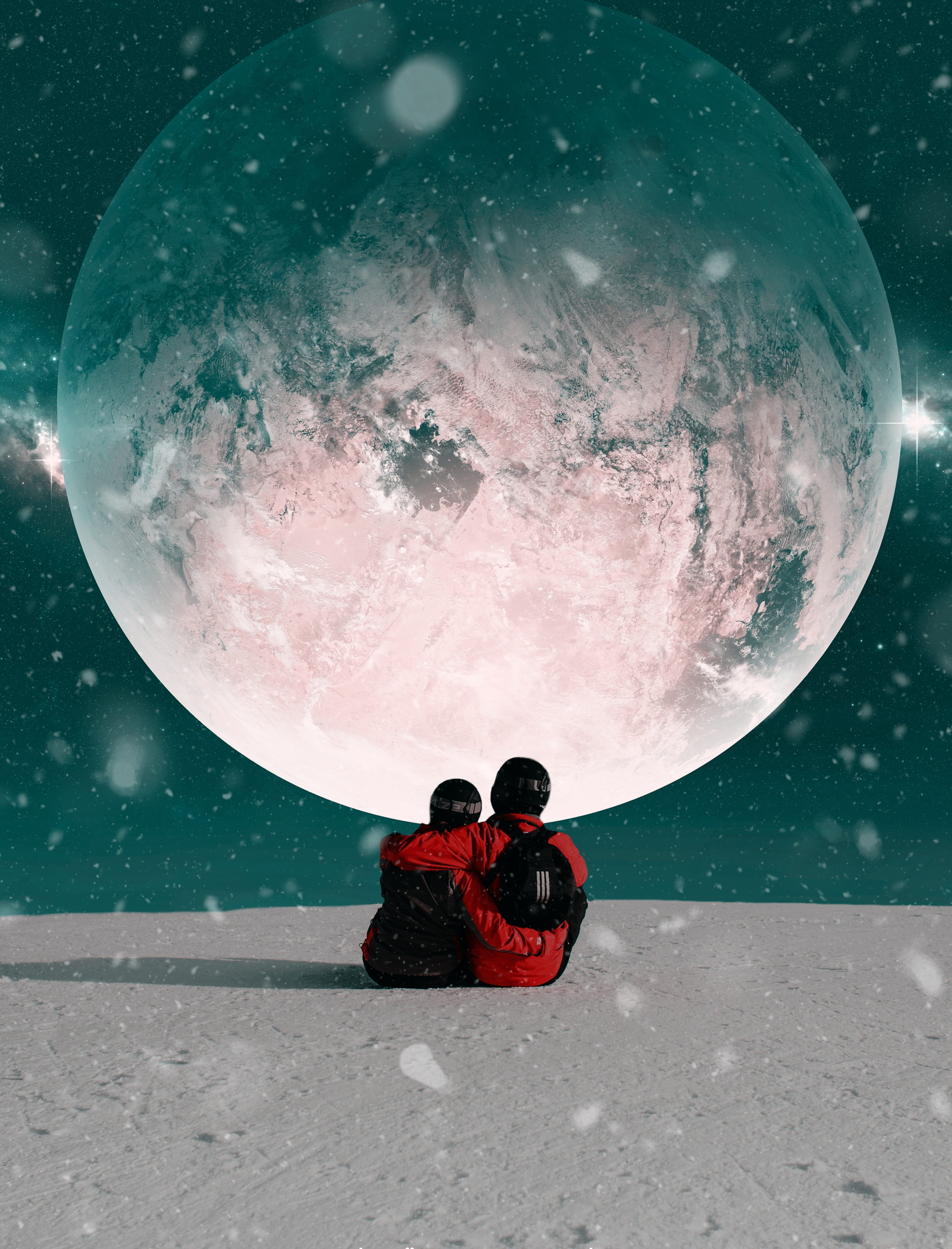 winter, two people, month, adult, leisure activity, people, happy, warm clothing, snowing, heart, 4K, couple - relationship, star - space, men, standing, Phone HD Wallpaper