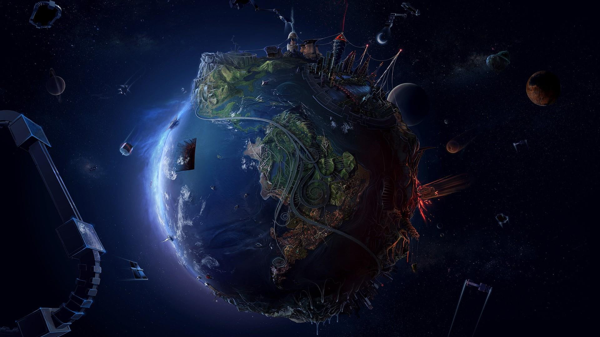 fantasy, earth, space, 1080P, globe, HD Wallpaper