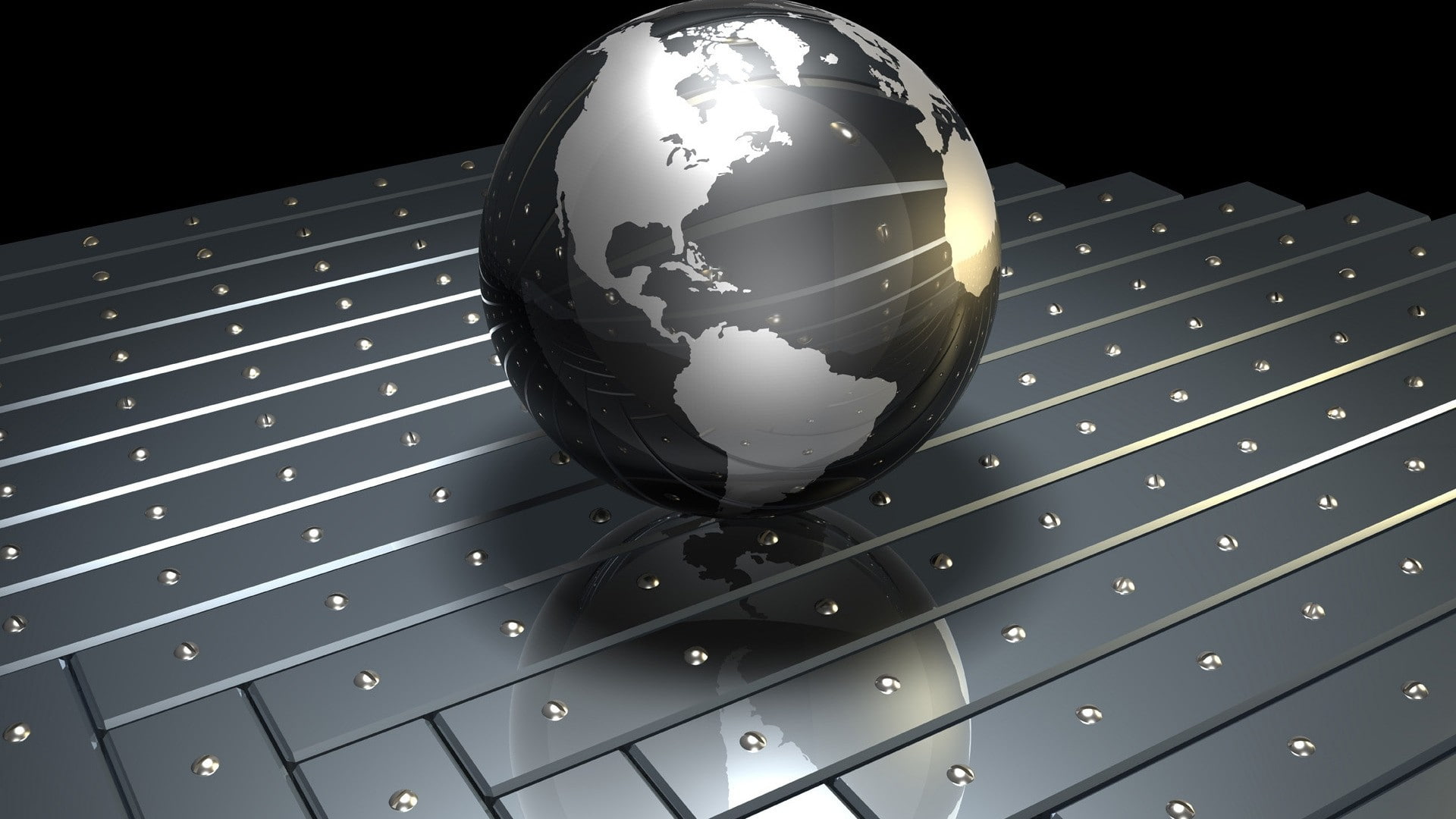nature, globe - man made object, 1080P, indoors, silver colored, globes, global business, technology, sphere, business, reflection, map, Earth, planet - space, HD Wallpaper