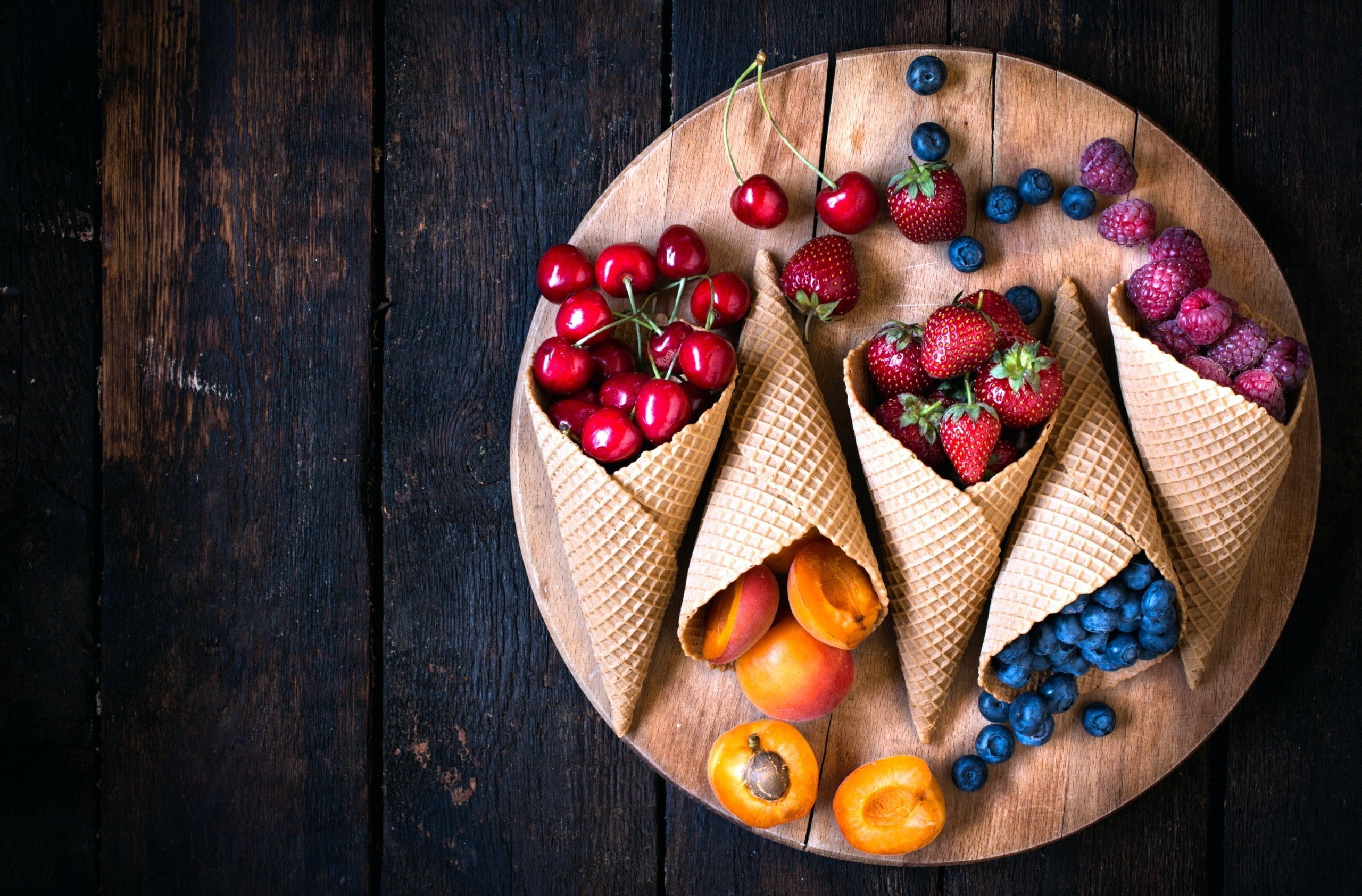 variation, freshness, food and drink, 2K, food, red currant, bowl, high angle view, red, close-up, no people, table, choice, sweet food, wood - material, HD Wallpaper