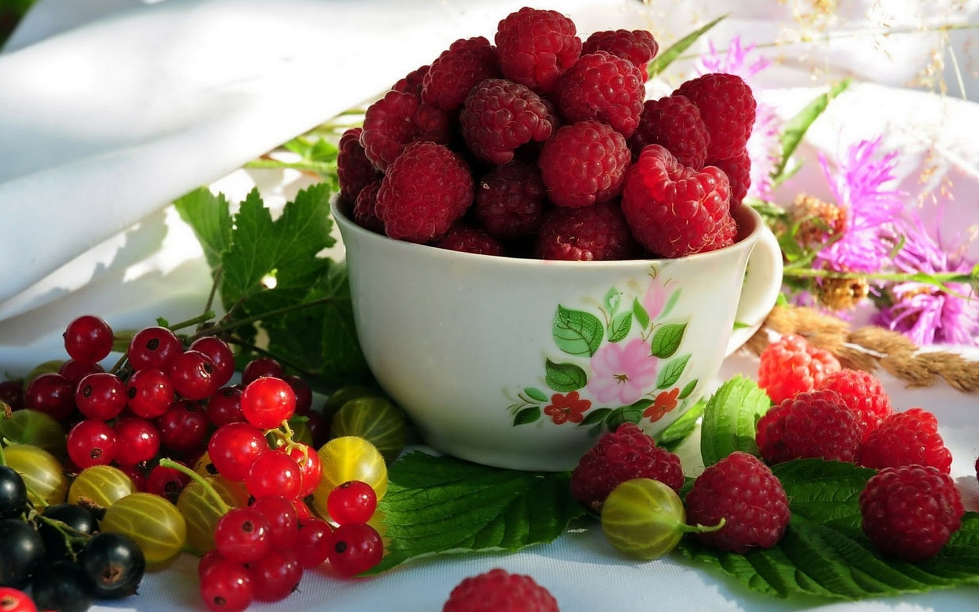 1080P, Red, Fruits, Raspberries, Gooseberries, currants, Bowl, HD Wallpaper