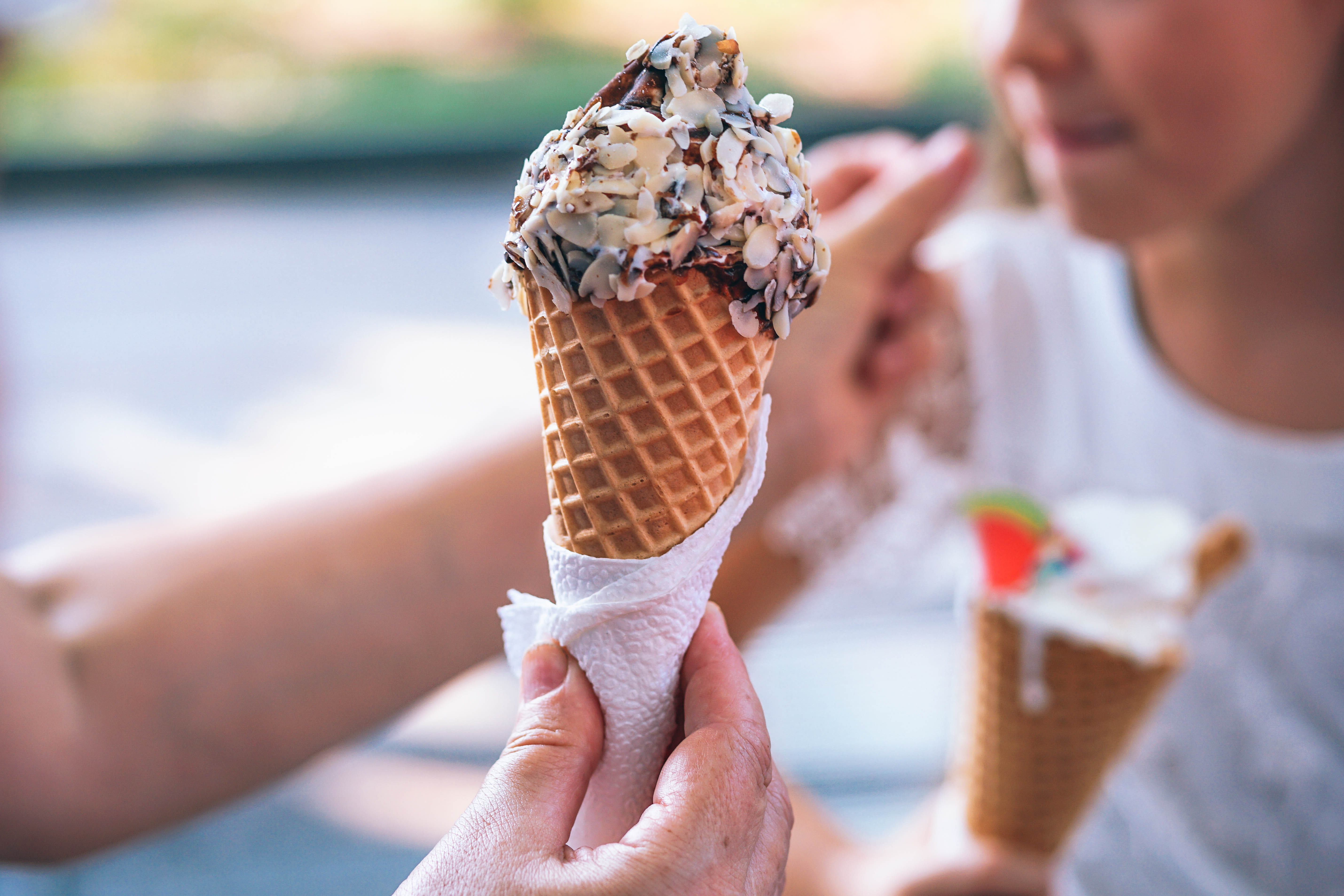 temptation, eating, frozen Food, freshness, 5K, girl, dessert, snack, food, sugar, sweet, photography, holding, ice cream sundae, adult, lifestyles, ice Cream Cone, HD Wallpaper