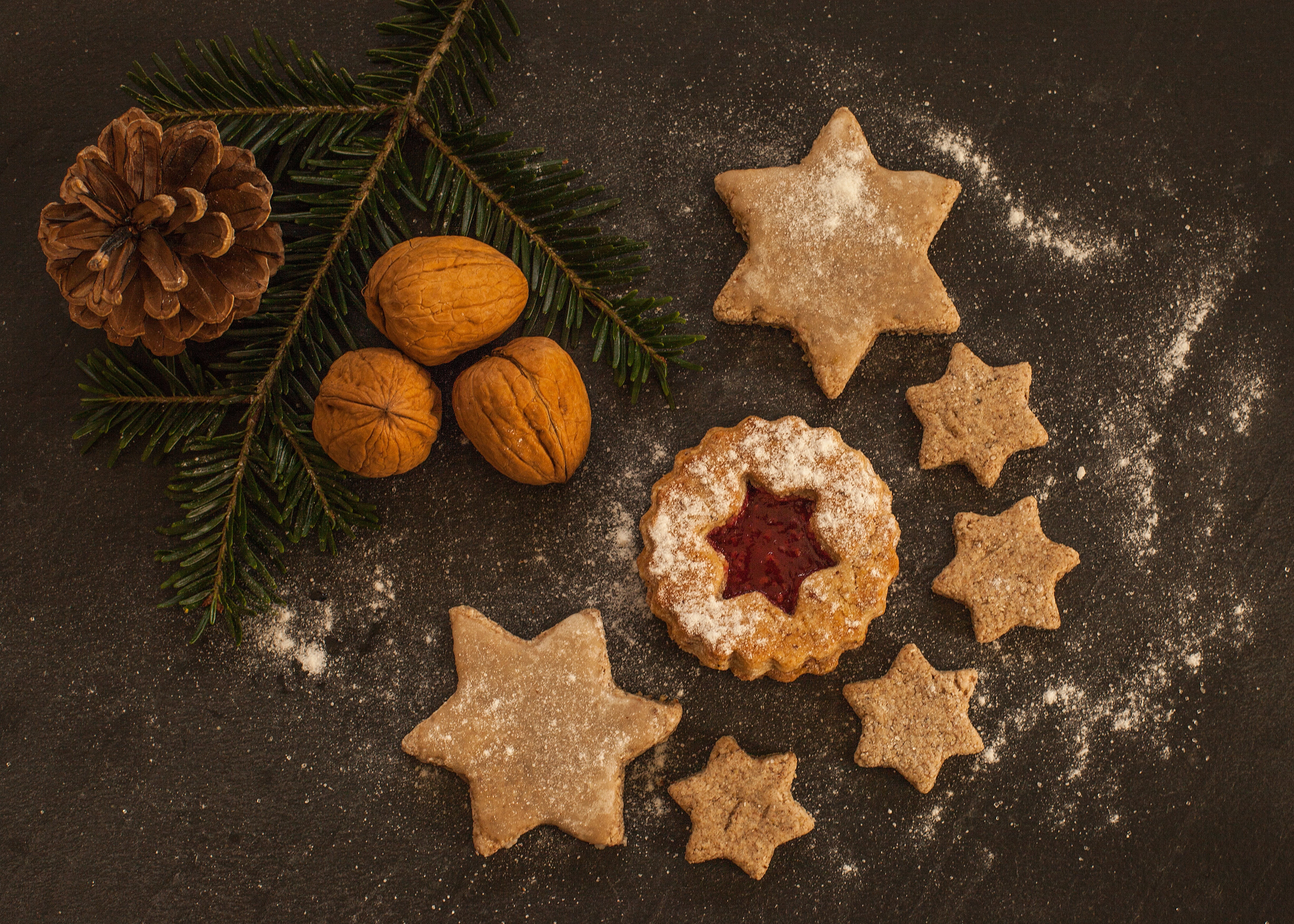 baked, food and drink, nuts, spice, cookie, baked pastry item, star anise, decoration, coniferous tree, traditionally, baking cookies, homemade, photo, HD Wallpaper