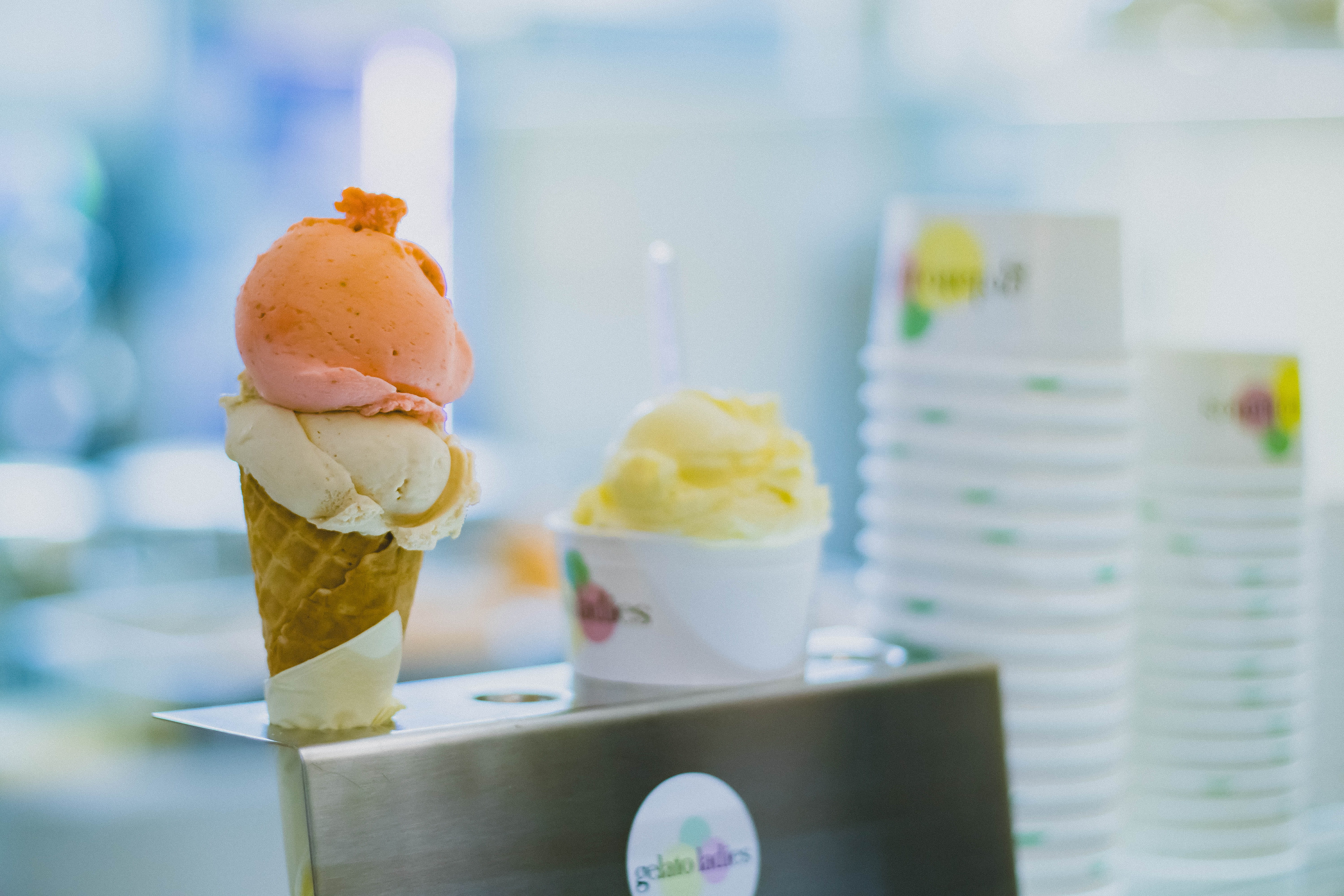 merchandise, vanilla, bokeh, dairy product, food, dessert, unhealthy eating, close-up, delicious, cone, metallic, sugar, focus on foreground, scoop, ice, HD Wallpaper