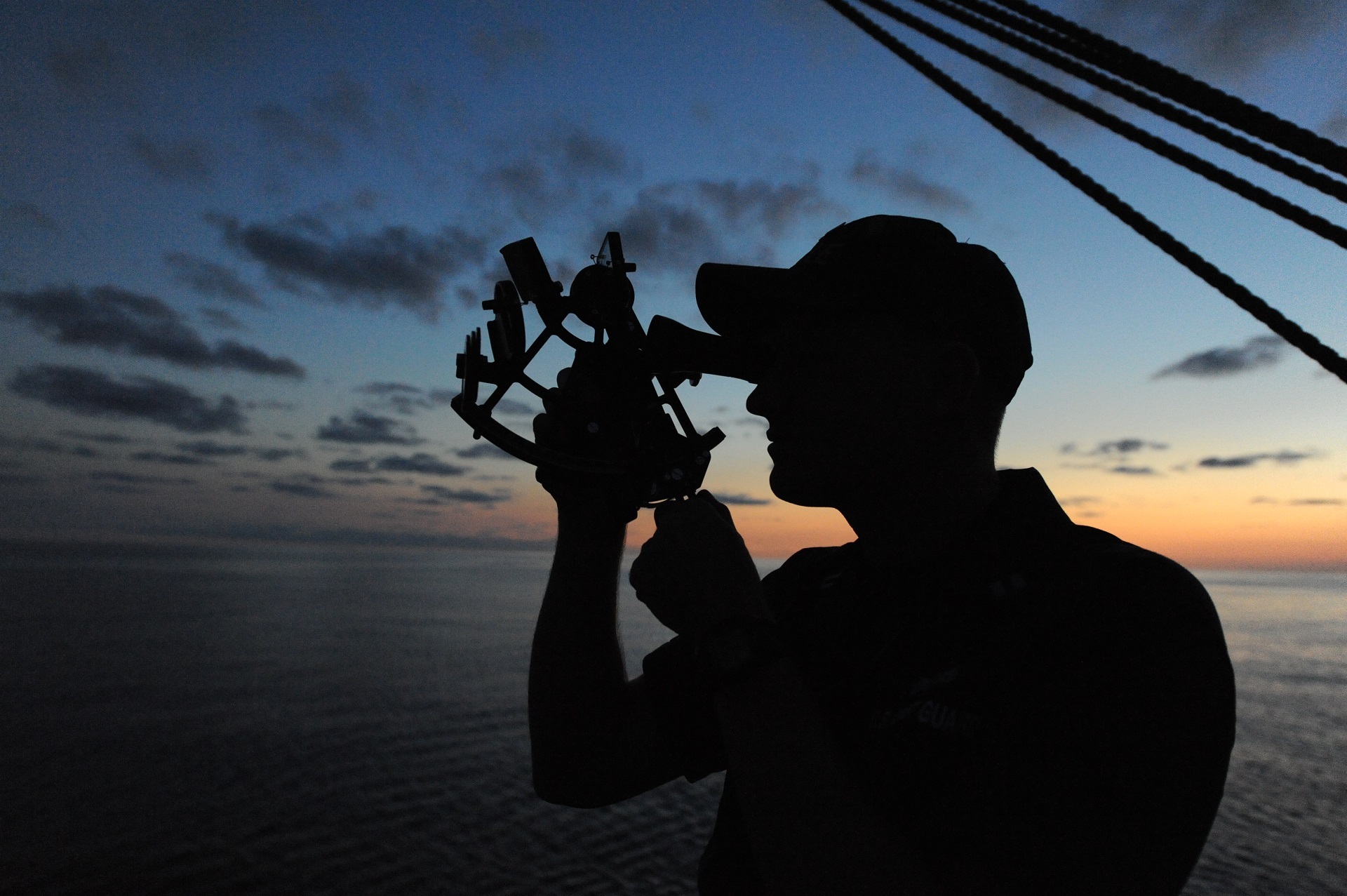 ship, maritime, silhouette, near, usa, sextant, golden, nature, coast guard, nautical, training, real people, officer candidate, one person, horizon over water, HD Wallpaper