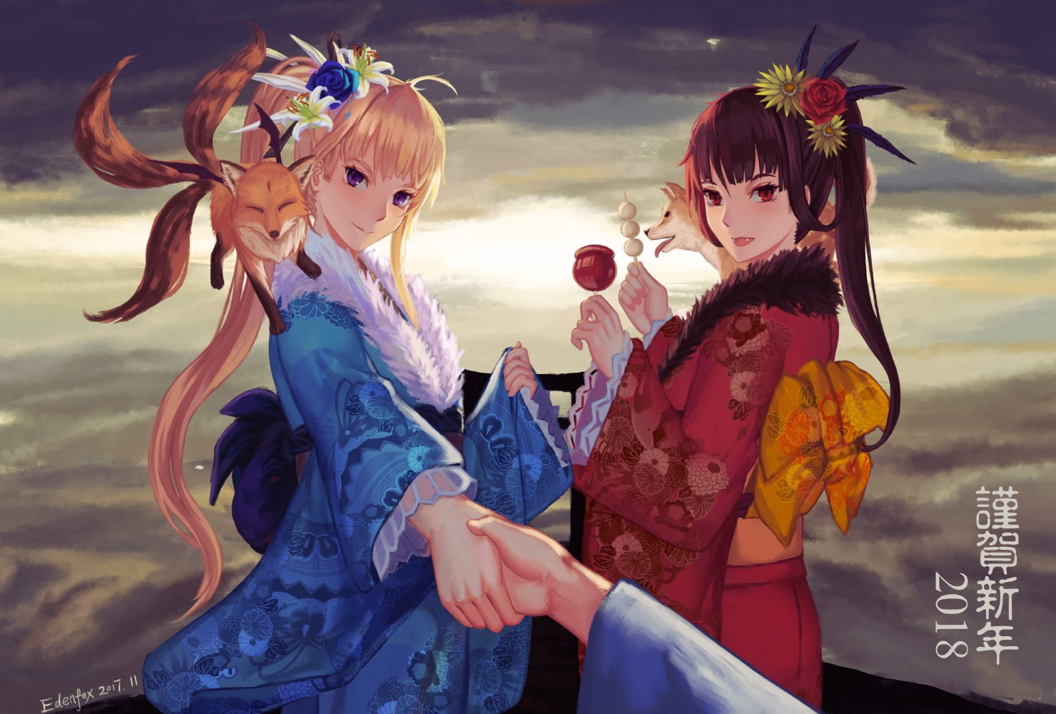 animal, food, brown, blonde, apple, dog, red, signed, konachan, long, fruit, edenfox, tail, purple, 720P, vampire, com, original, fox, 254216, candy, hair, HD Wallpaper
