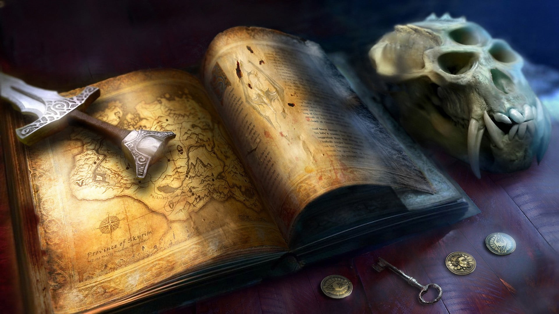 art and craft, old, religion, map, group of objects, mystery, history, coins, carving - craft product, ancient, fangs, cultures, book, the elder scrolls, HD Wallpaper