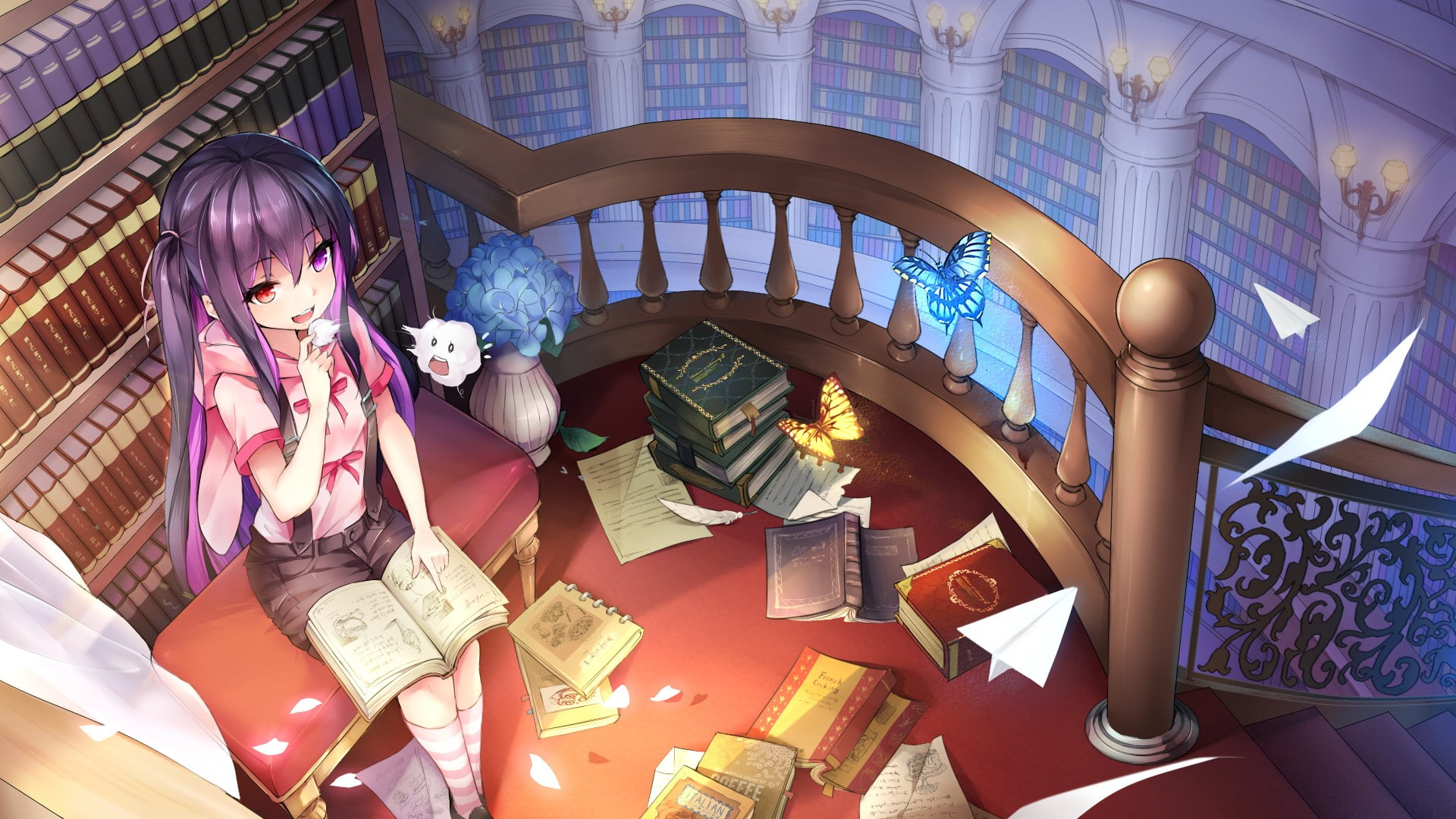 1080P, religion, leisure activity, women, twintails, arch, architecture, books, child, spirituality, anime girls, indoors, built structure, belief, real people, HD Wallpaper