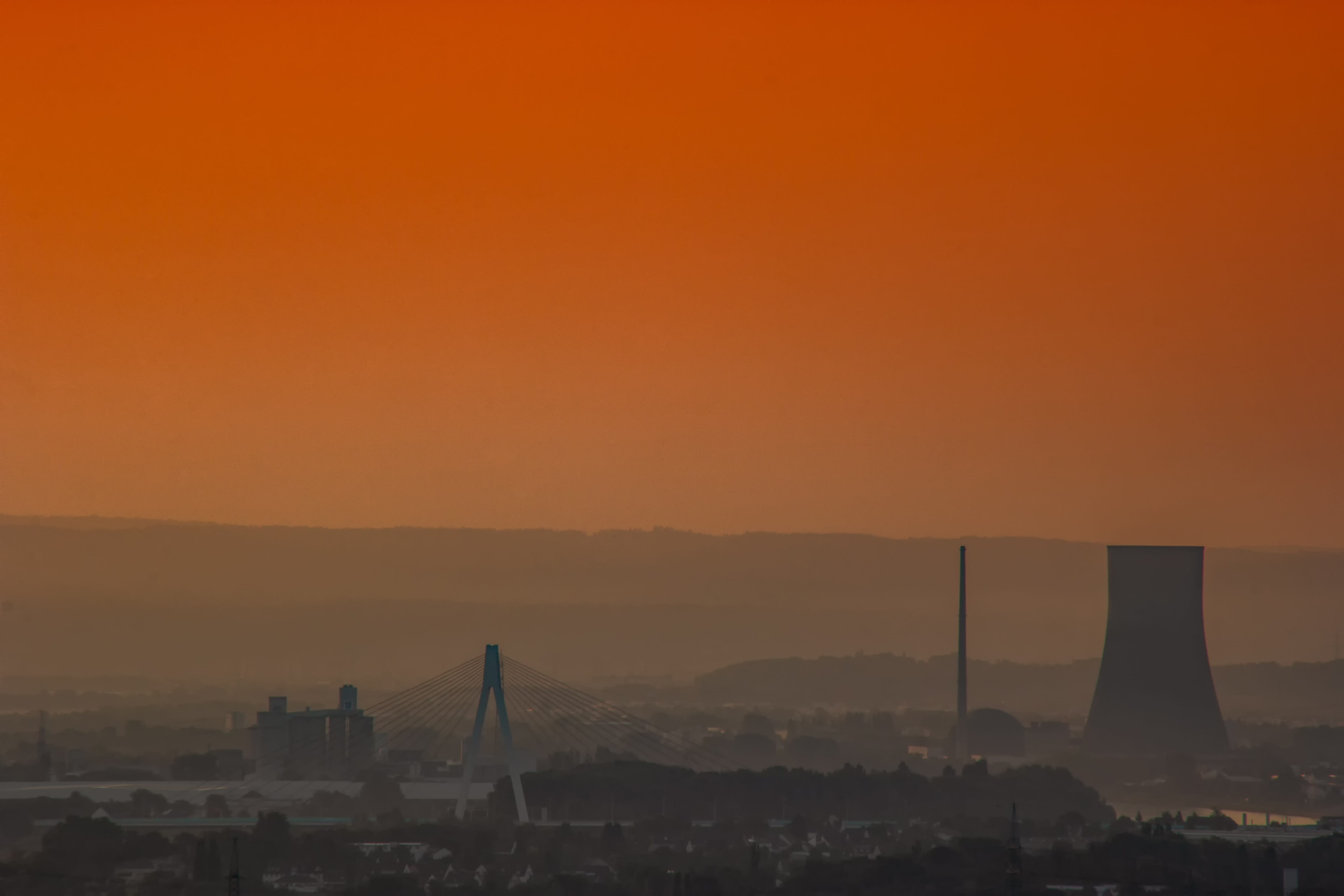 environment, orange color, high, city, horizon, pollution, summer, 5K, sunset, cooling tower, beauty in nature, copy space, industrial plant, silhouette, HD Wallpaper