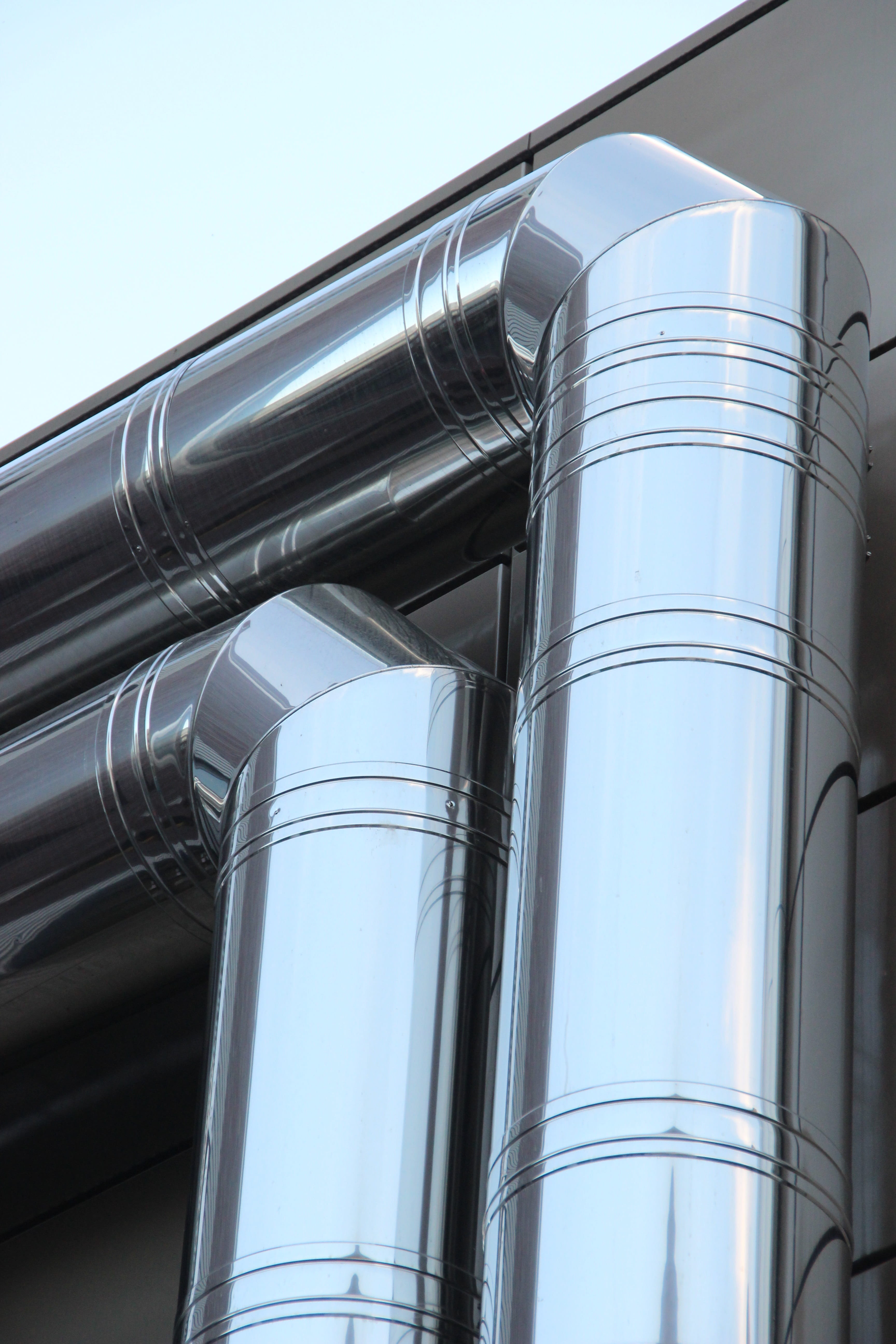 low angle view, stainless steel, pipeline, nature, metal, water running, steel, alloy, 5K, sky, no people, flow, close-up, water supply, pipes, water distribution, Phone HD Wallpaper