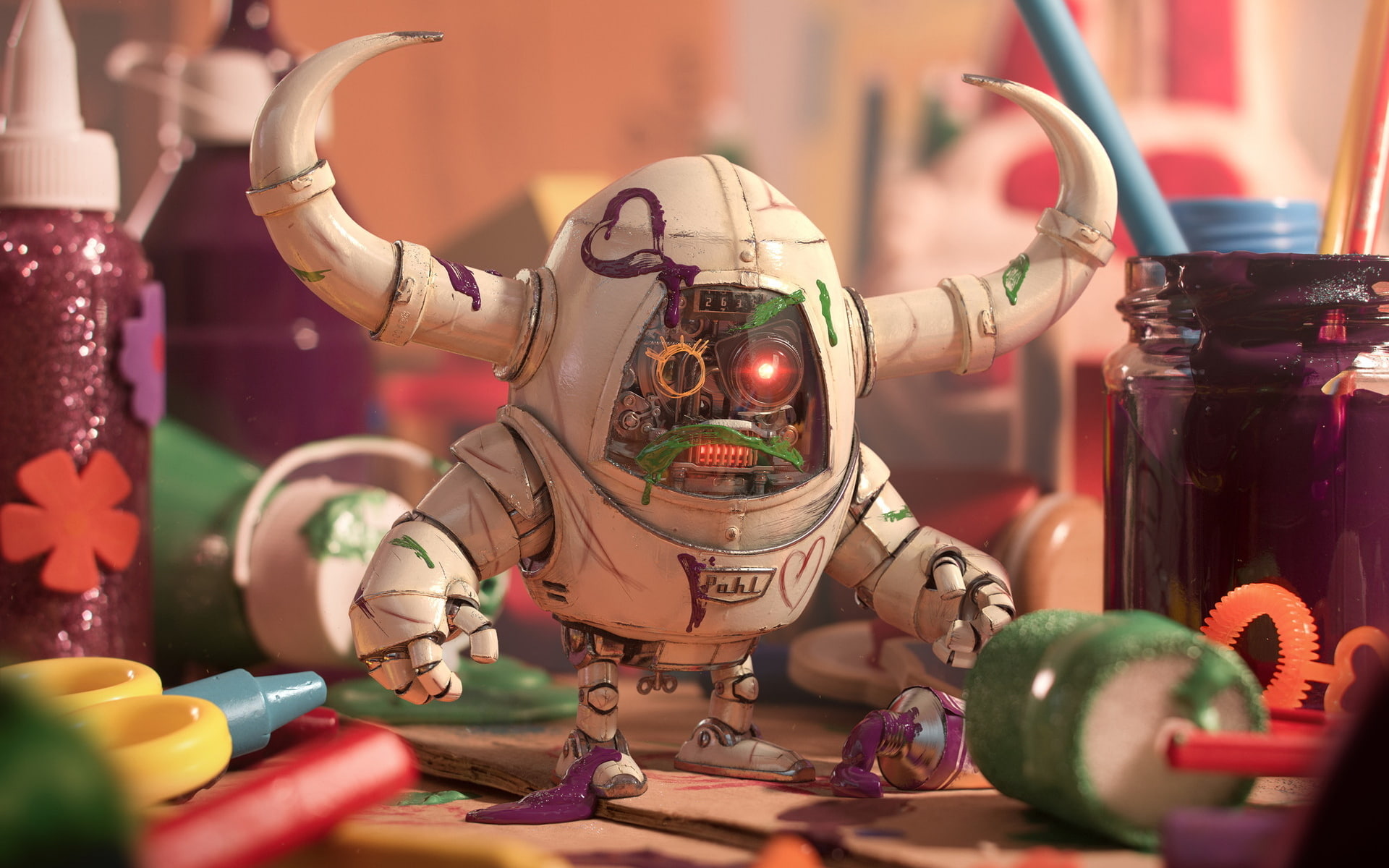 Horny, 1080P, paint, robot, render, HD Wallpaper