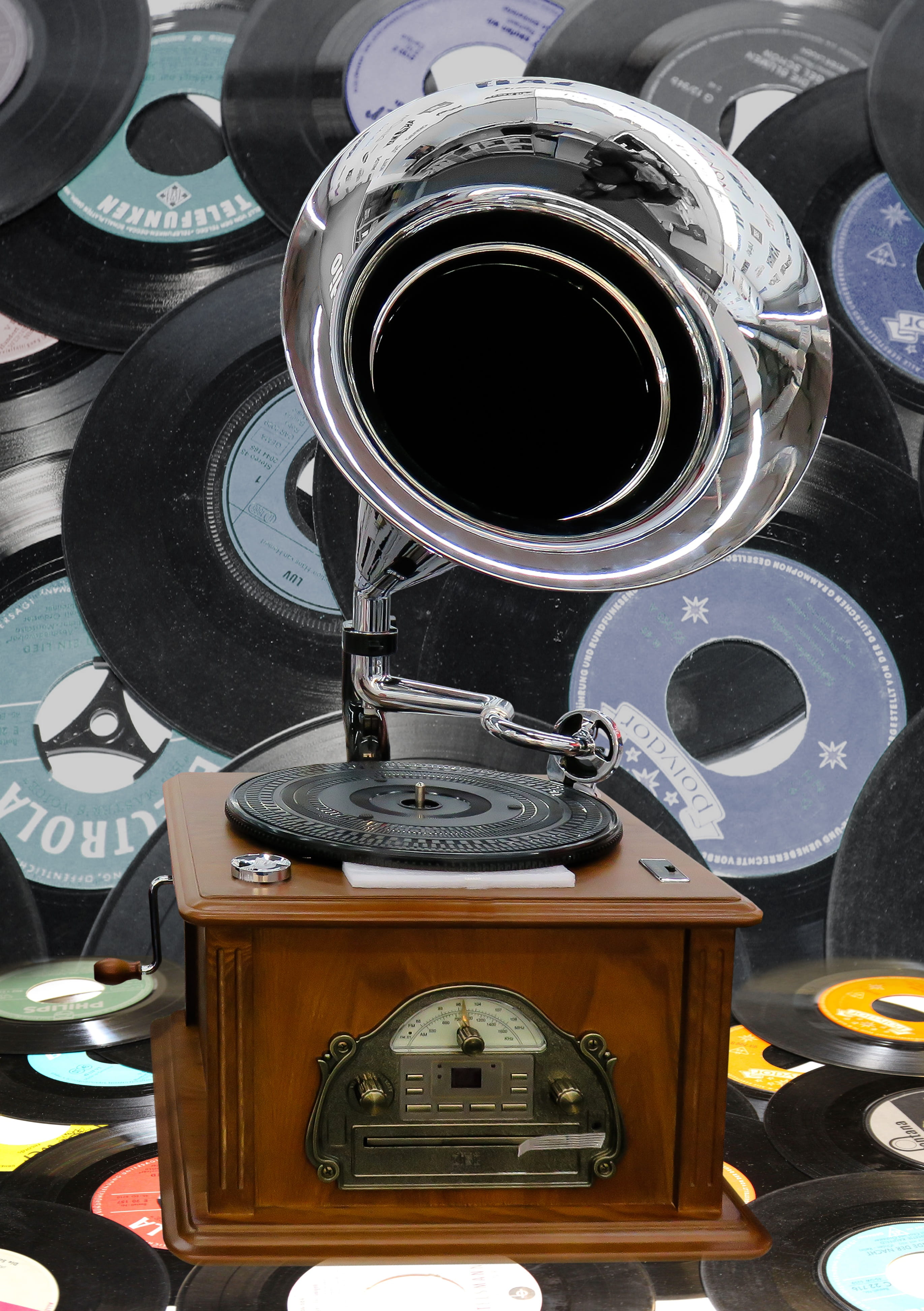 Nostalgia, 4K, Records, retro styled, speakers, grooves, musical equipment, day, audio equipment, antique, indoors, records, listen to music, still life, Phone HD Wallpaper