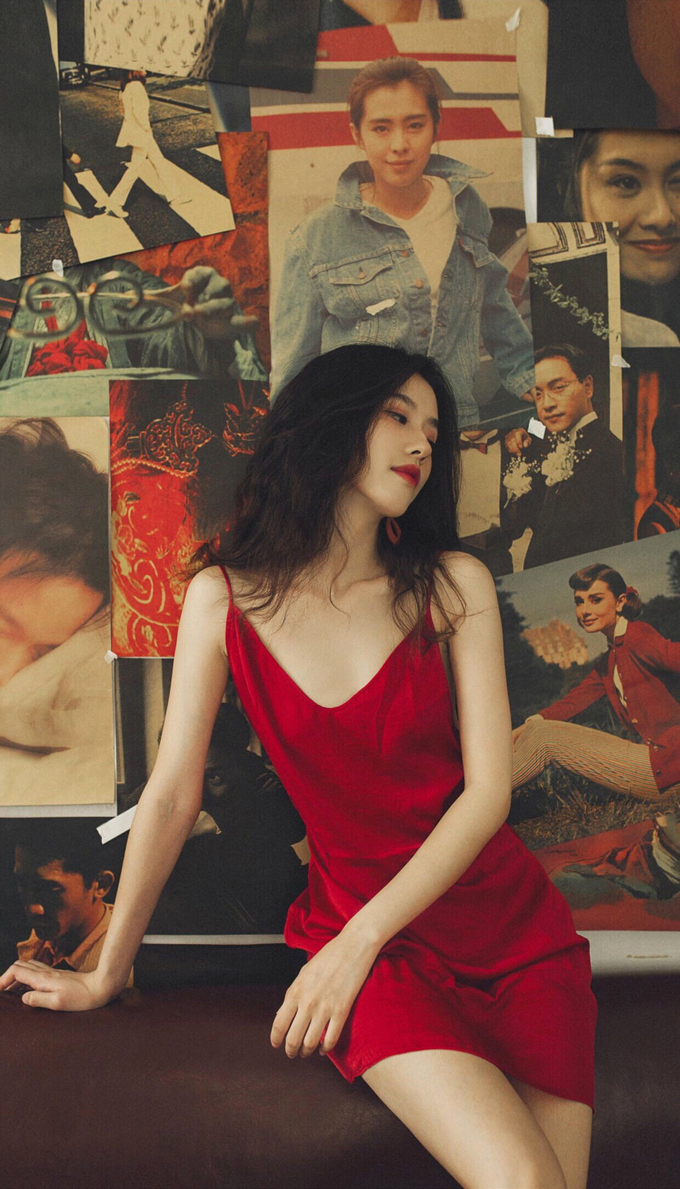 red dress, Asian, 1080P, Ting Xiao Qi, long hair, Phone HD Wallpaper
