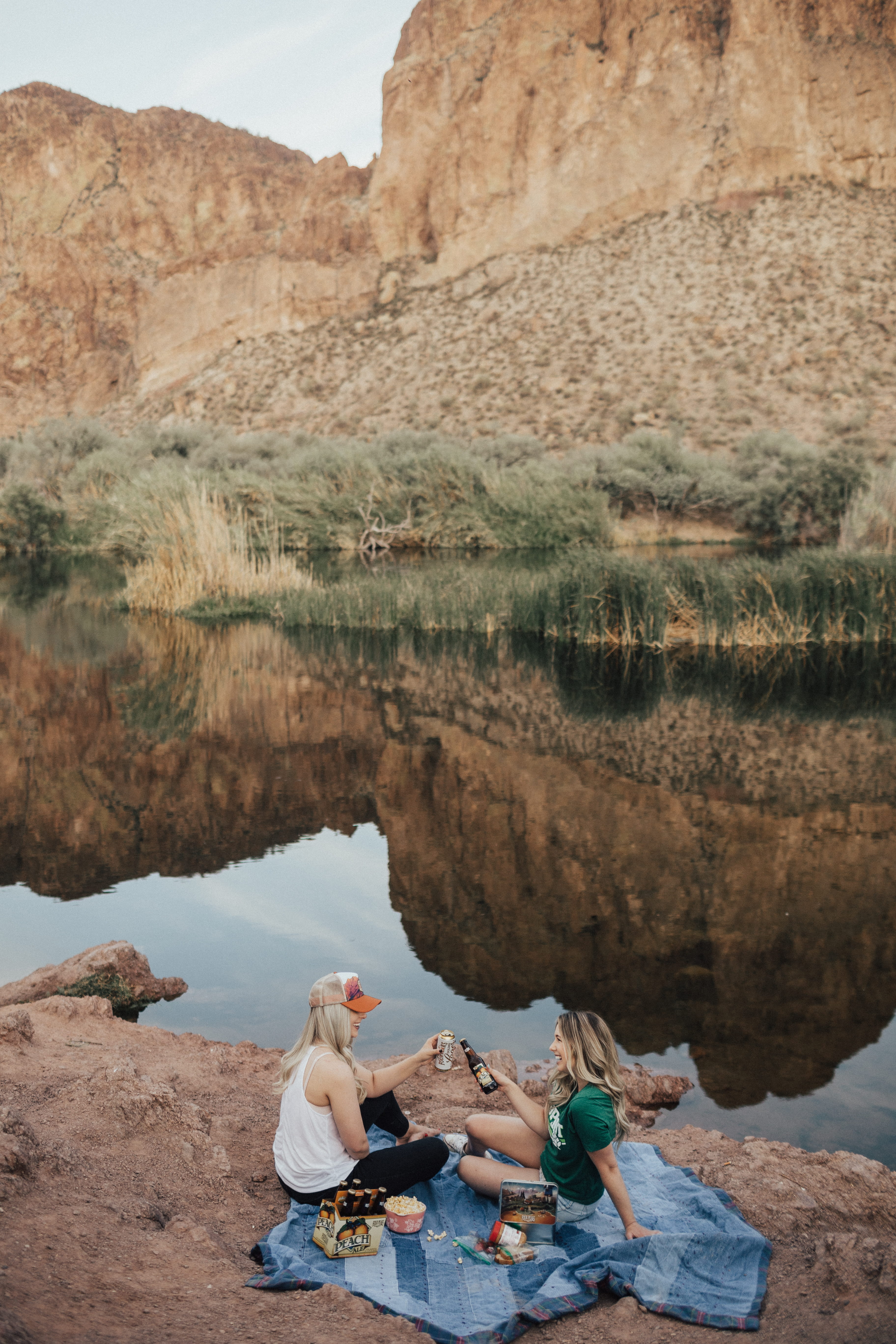 rocks, picnic, two, relaxation, outdoors, women, mountain, water, lake, full length, tourism, rock formation, 5K, alcoholic beverage, geology, rock - object, Phone HD Wallpaper