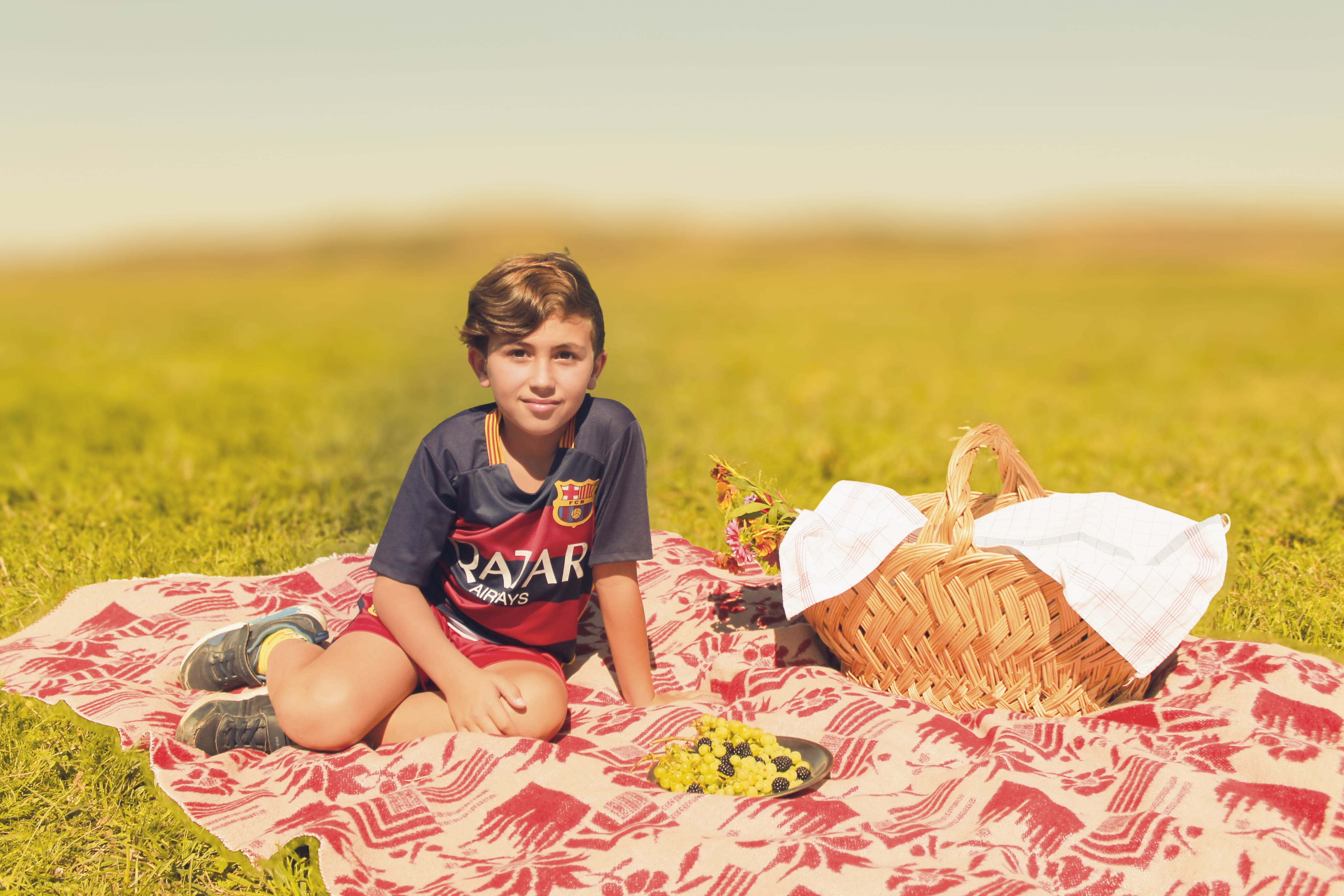 innocence, holiday, picnic blanket, view, bulgaria, emotion, 4K, portrait, child, smiling, grapes, front view, full length, nature, food, childhood, one person, HD Wallpaper