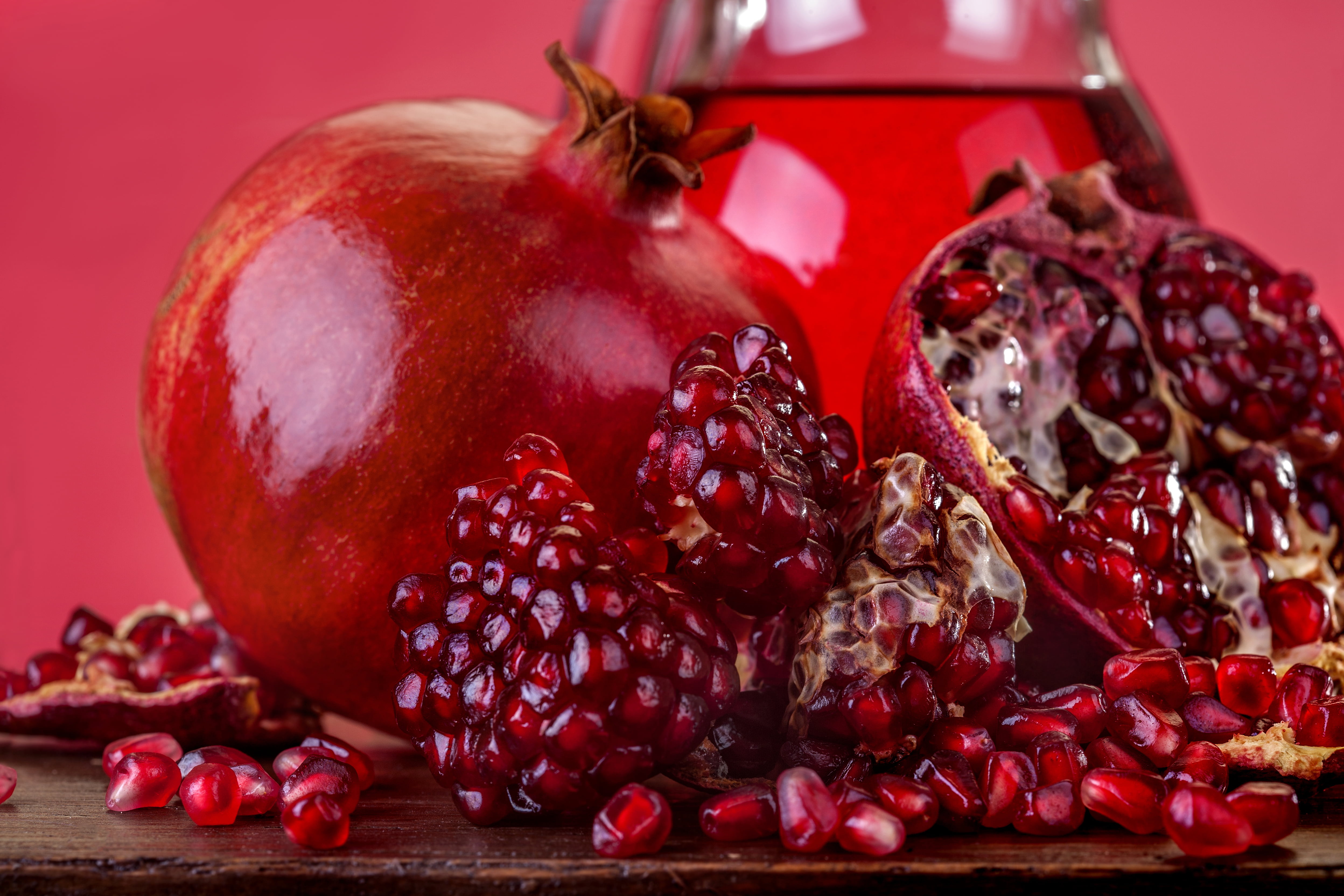 studio shot, vegetarian Food, pomegranate, garnet, still life, table, sweet Food, focus on foreground, freshness, organic, sliced, food, gourmet, group of objects, HD Wallpaper