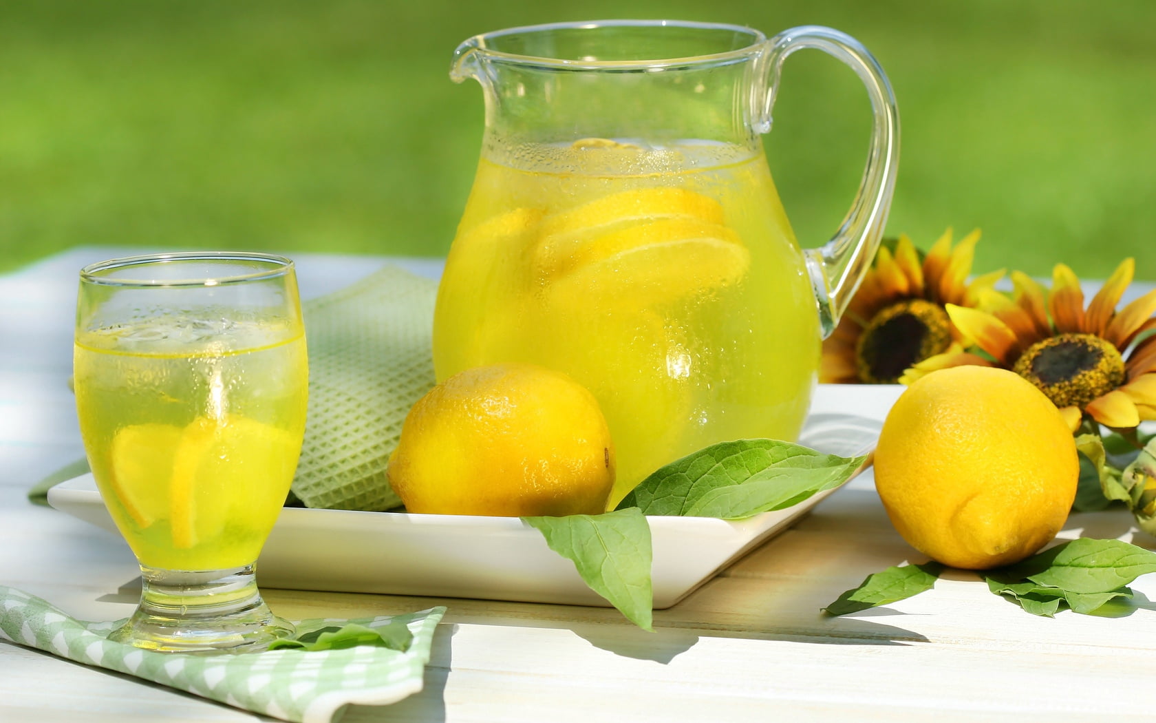 glass, 720P, refreshing, alcohol, green Color, healthy Eating, citrus Fruit, fruit, freshness, ripe, pitcher, liquid, leaf, organic, lemons, backgrounds, HD Wallpaper