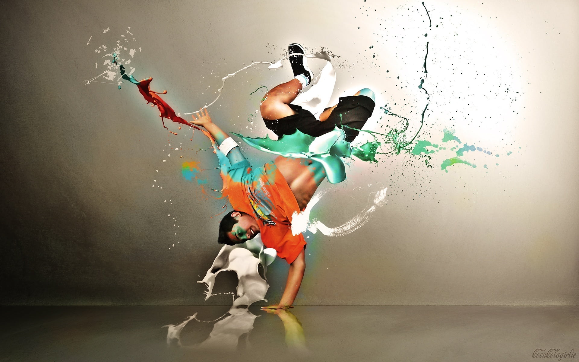 illustration, clothing, backgrounds, gray background, men, full length, action, strength, males, paint, mid-air, motion, indoors, caucasian Ethnicity, skill, HD Wallpaper
