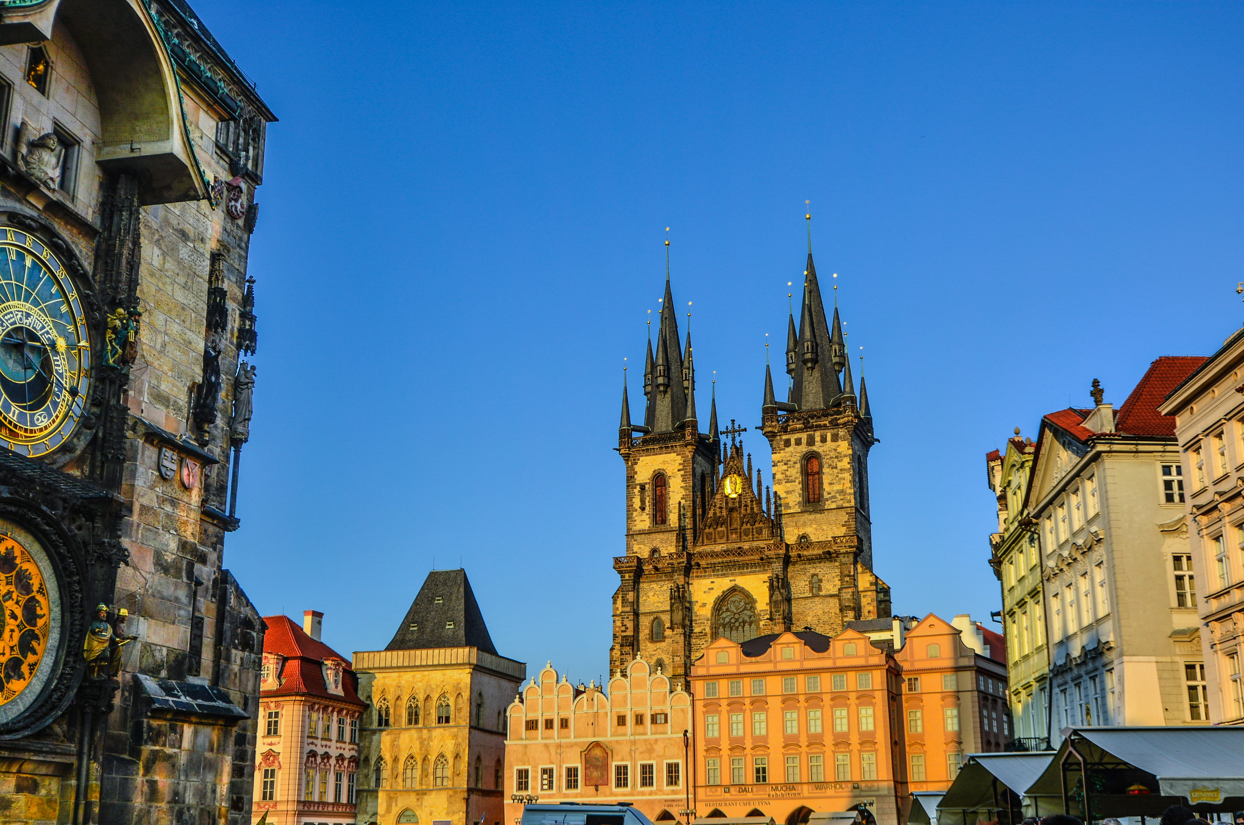 old, building, historic, clear sky, tourism, architecture, blue, nature, travel, praha, church, history, european, no people, clock, clock face, gothic, HD Wallpaper