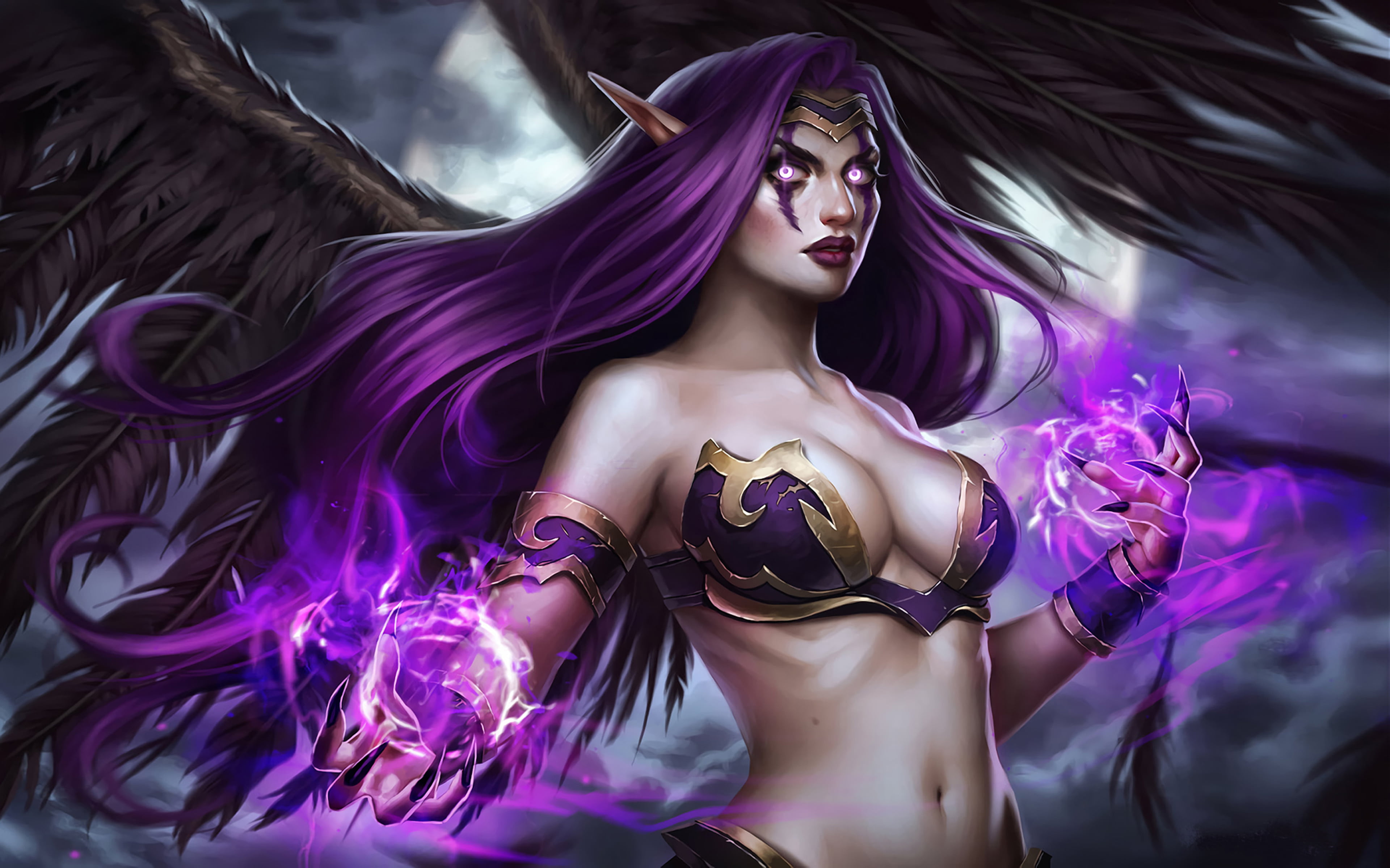art, legends, body paint, digital composite, front view, women, champion, art and craft, beautiful woman, hairstyle, female likeness, purple, HD Wallpaper