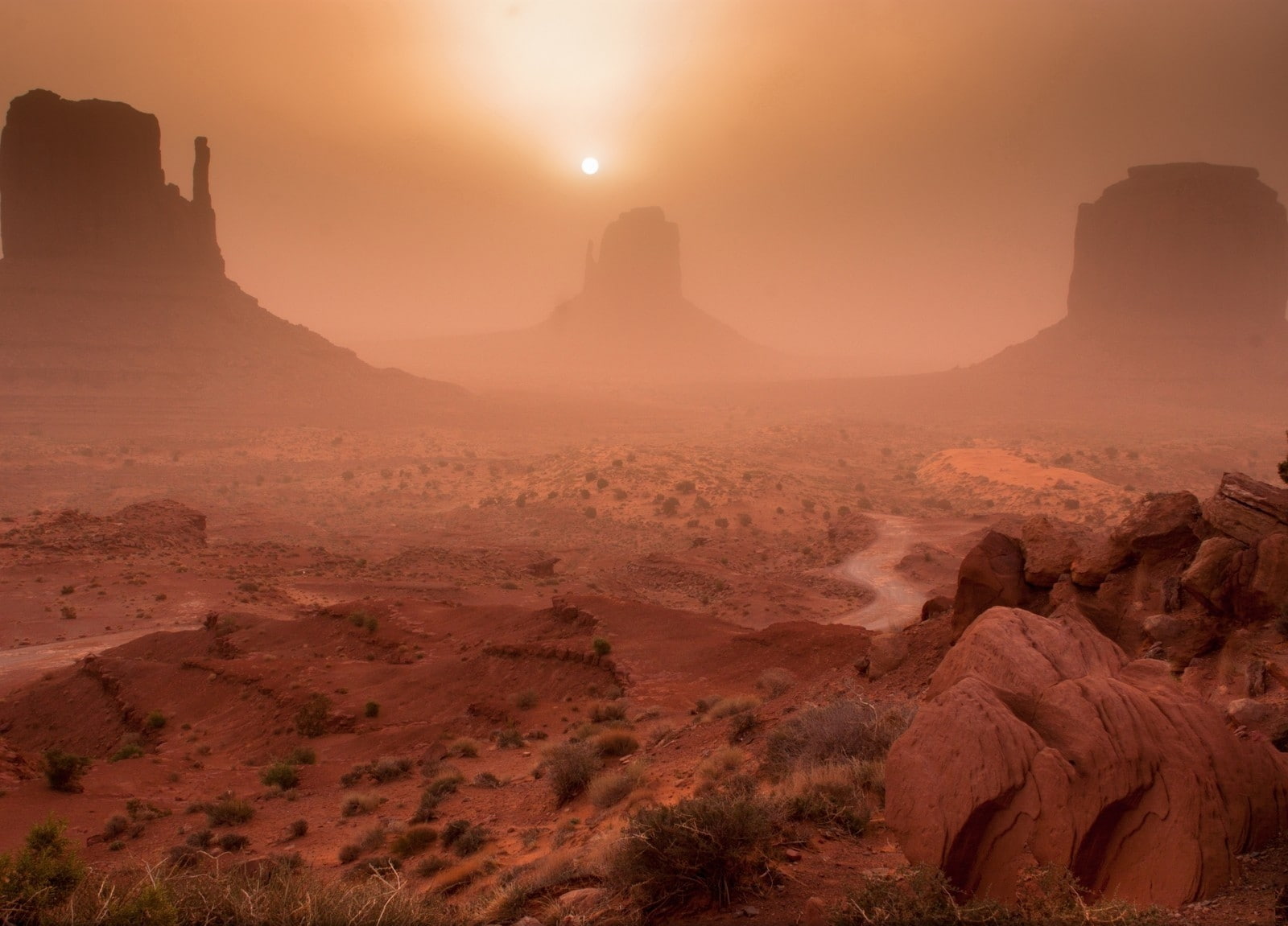 depression, arizona, architecture, monument, rock, utah, roads, mist, Wind, hd, nature, art, form, Yellow, 720P, Landscapes, monuments, valley, red, rocks, HD Wallpaper