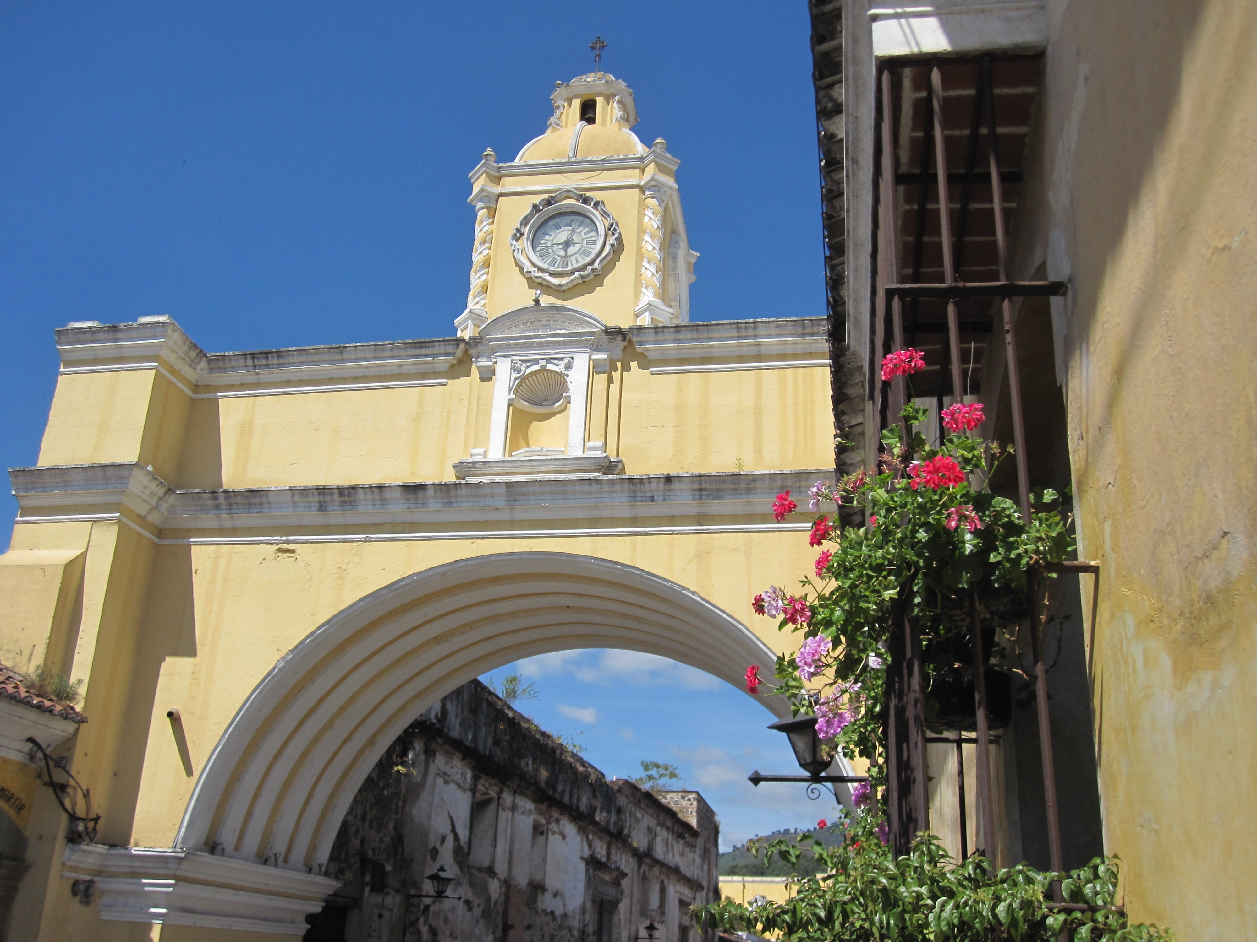 america, sky, nature, guatemala, plant, central, clock, tourism, the past, architecture, low angle view, catholic, day, clock tower, tower, no people, clock face, HD Wallpaper