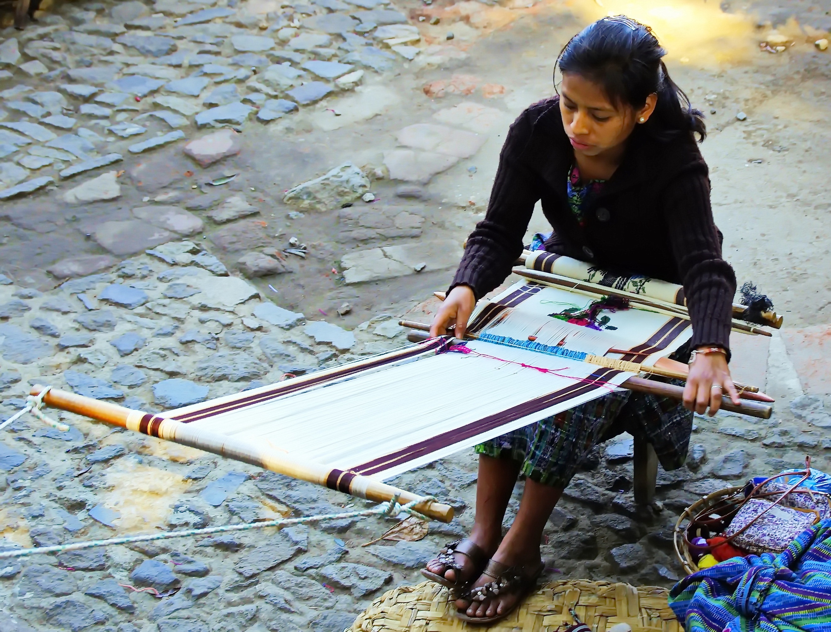 one person, young adult, looking, guatemala, 2K, high angle view, real people, lifestyles, weaving, weaver, holding, sitting, leisure activity, women, HD Wallpaper