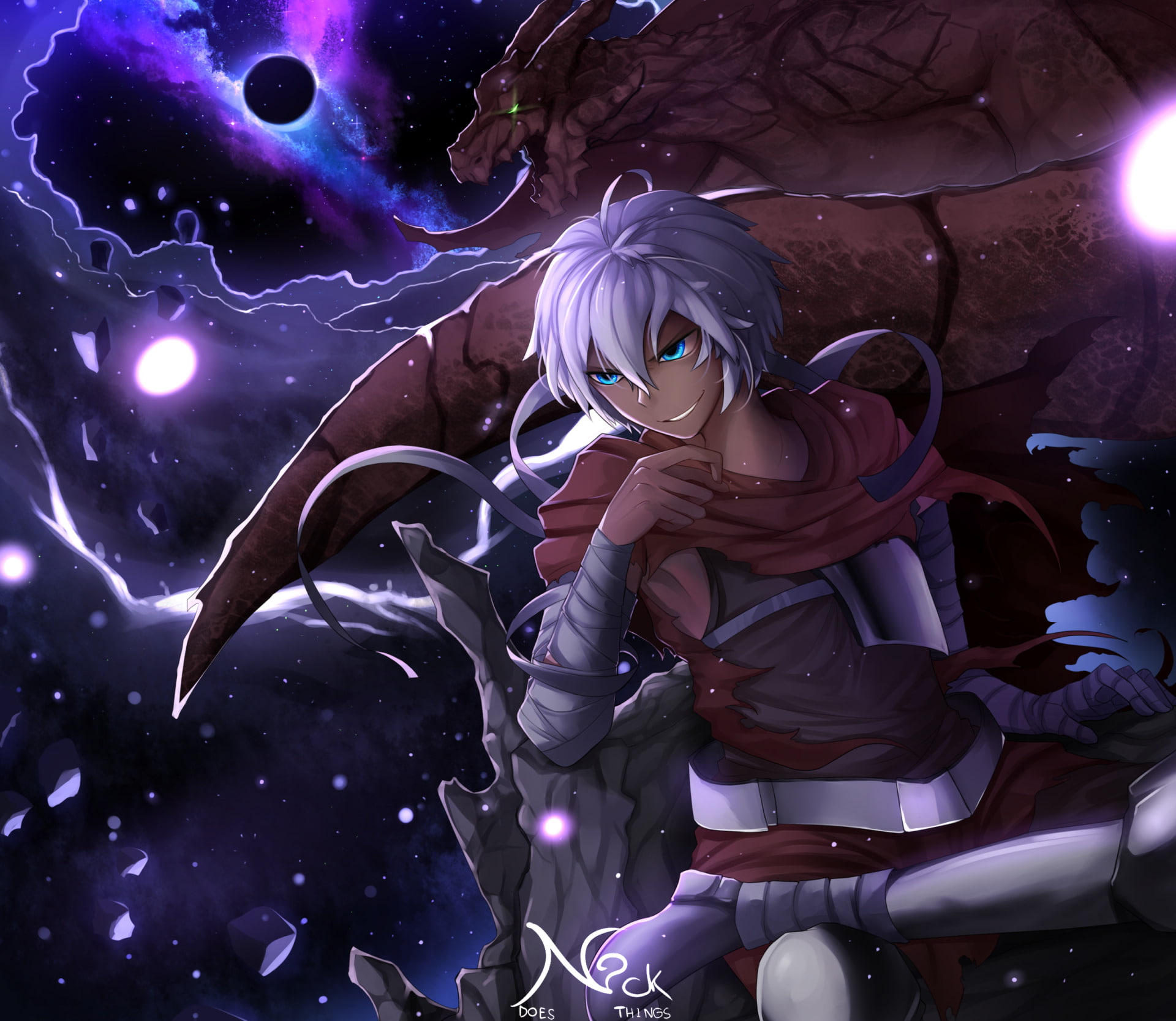 Blue Eyes, 1080P, White Hair, Dragon, Original, Boy, Anime, Guy, HD Wallpaper