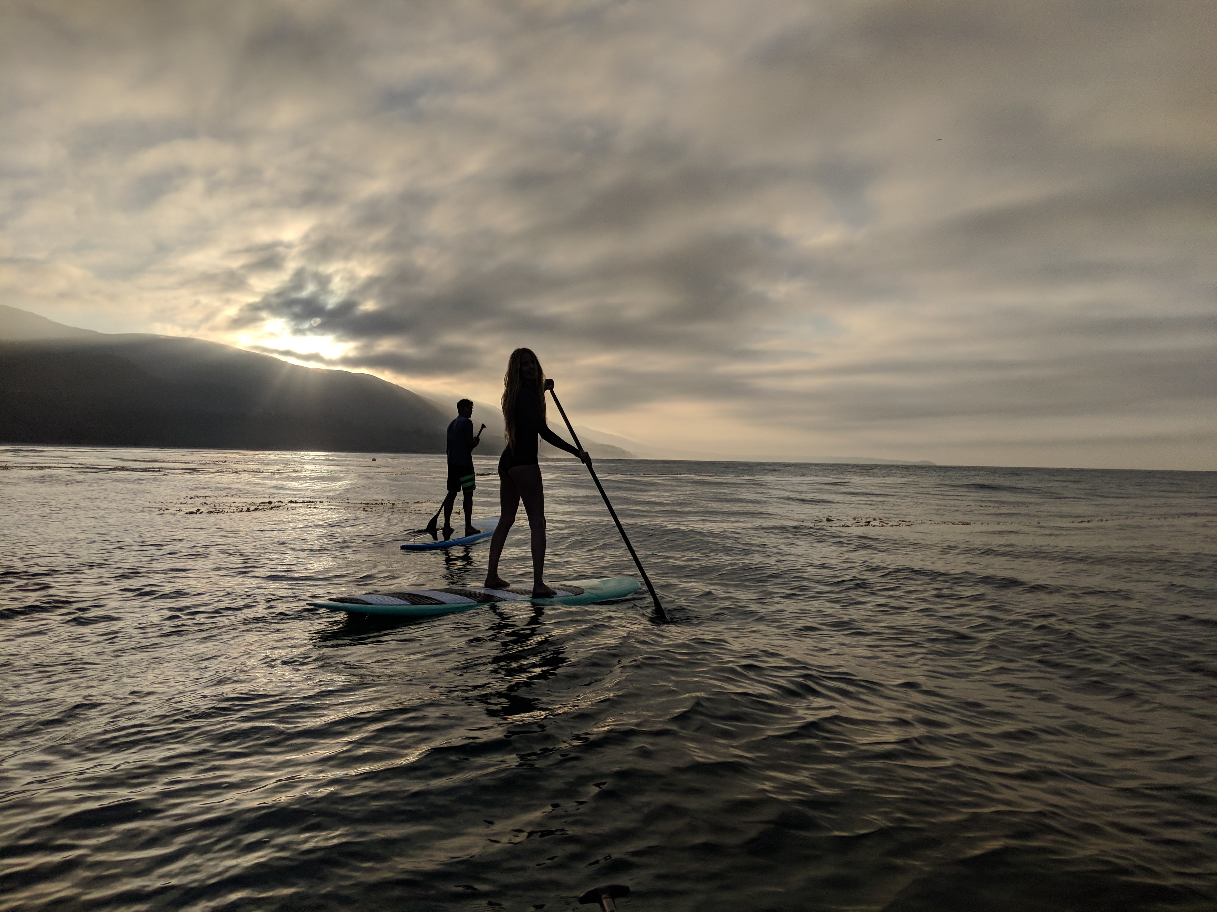 surfboards, clouds, sea, sky, horizon, standing, 4K, sunset, HD Wallpaper
