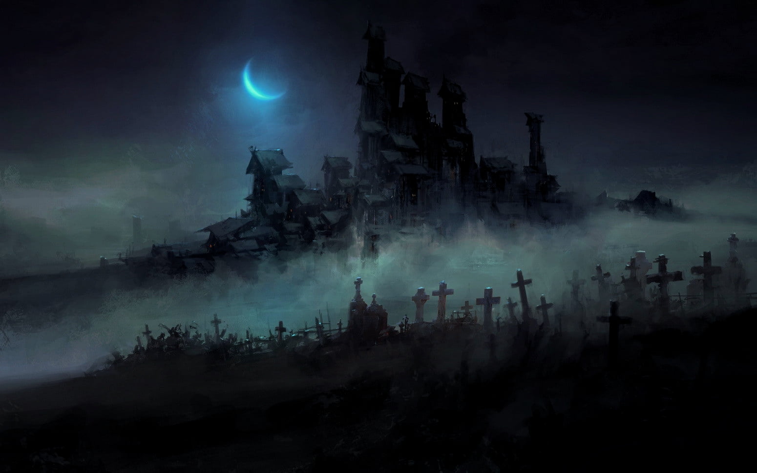 Chris Cold, 720P, moonlight, cemetery, Moon, Halloween, digital, HD Wallpaper
