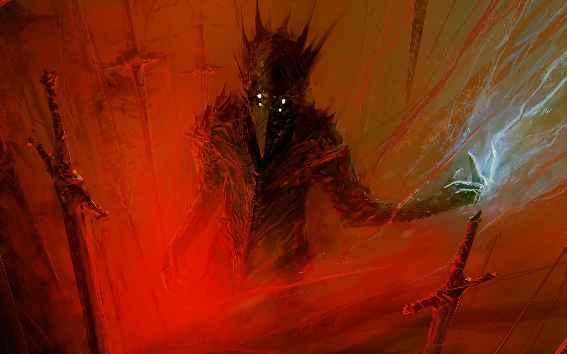 mask, eyes, elemental, blood, 1080P, Swords, Chris-Cold, HD Wallpaper