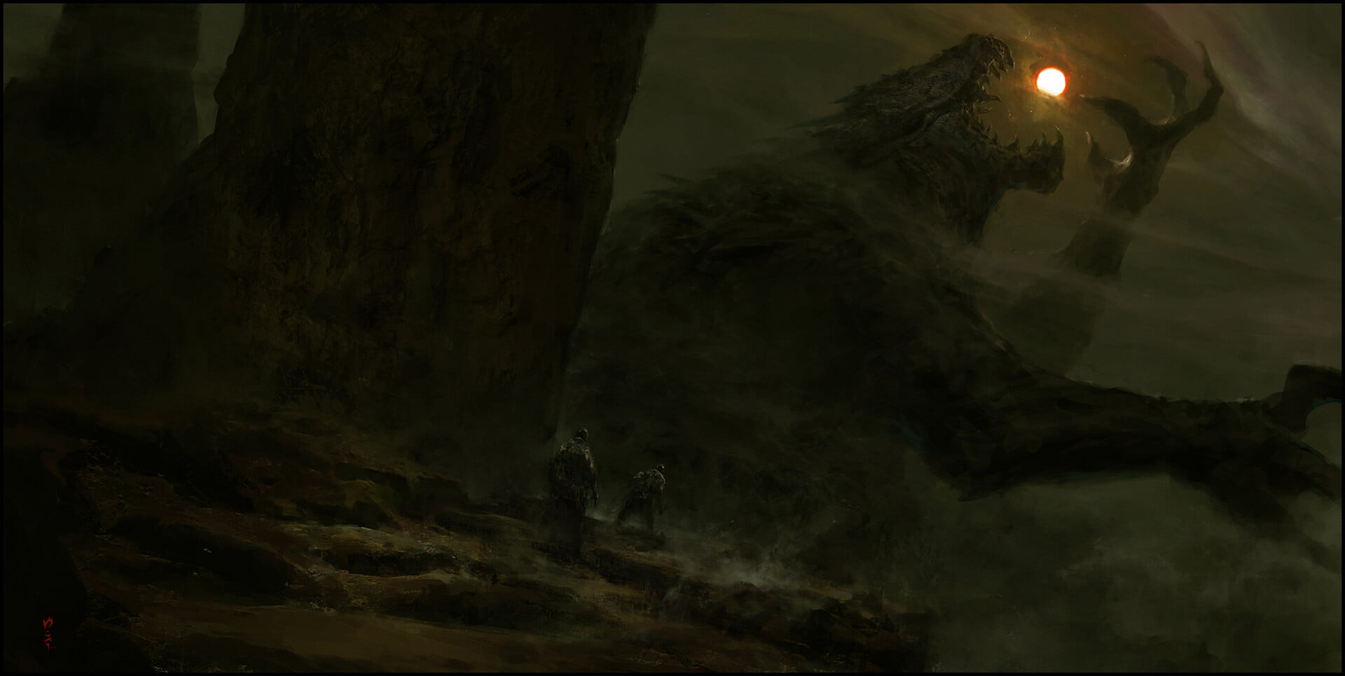 1080P, claws, rocks, Sun, fantasy art, adventurers, creature, Chris Cold, HD Wallpaper