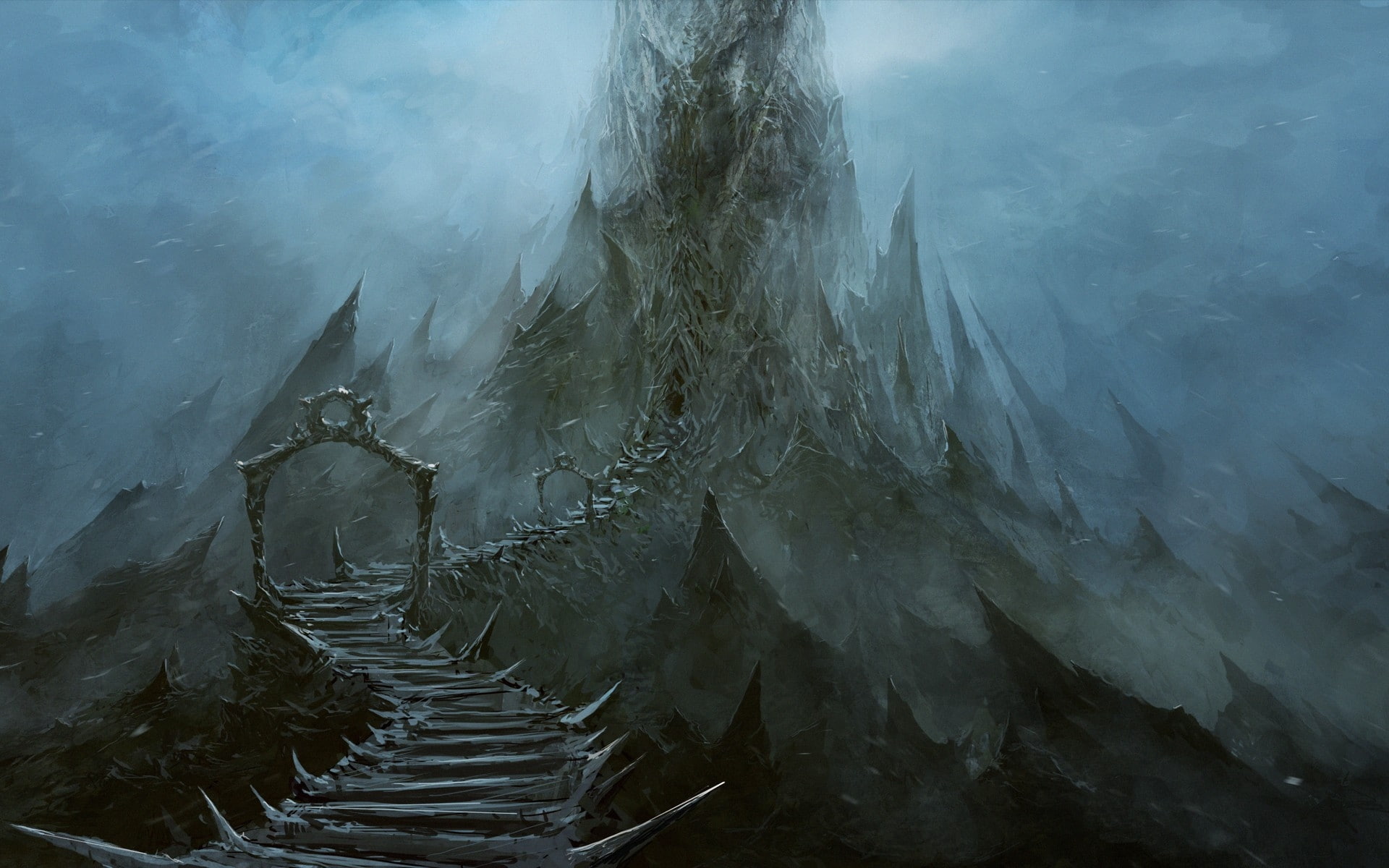 fantasy, chris, Landscapes, cold, artwork, art, 1080P, hd, x, mountains, HD Wallpaper