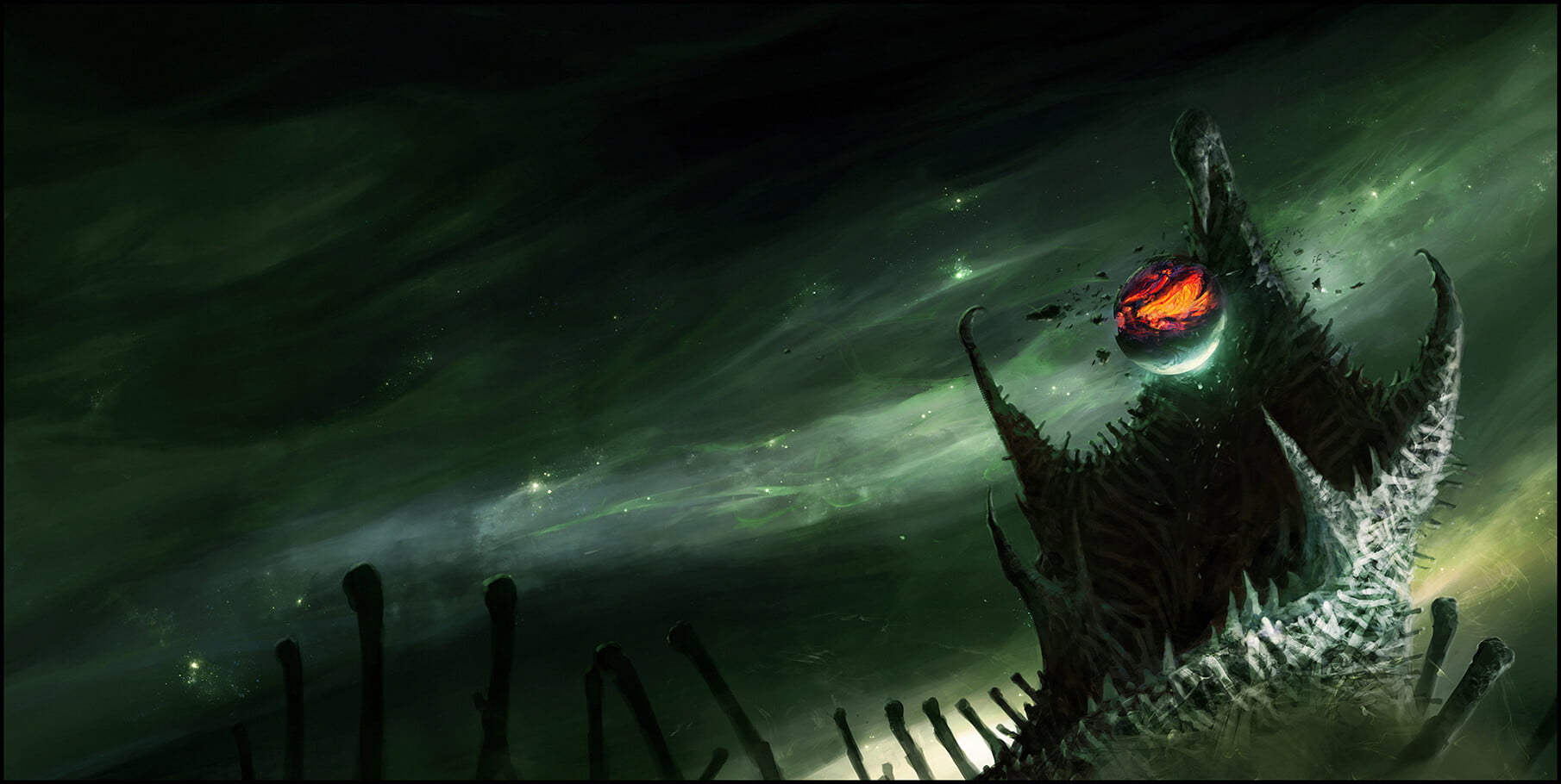 abstract, planet, digital art, stars, Chris Cold, demon, space, 720P, HD Wallpaper