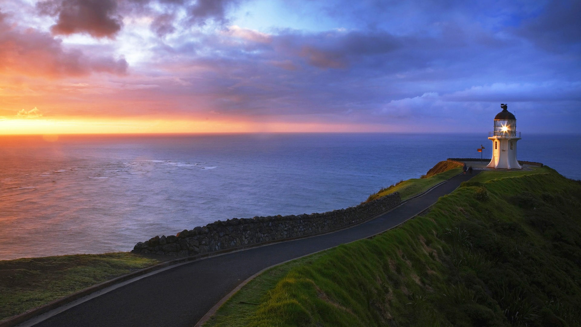 guidance, outdoors, scenics - nature, building exterior, horizon, promontory, cloud - sky, sunset, 1080P, water, cape reinga lighthouse, tower, cape, architecture, HD Wallpaper