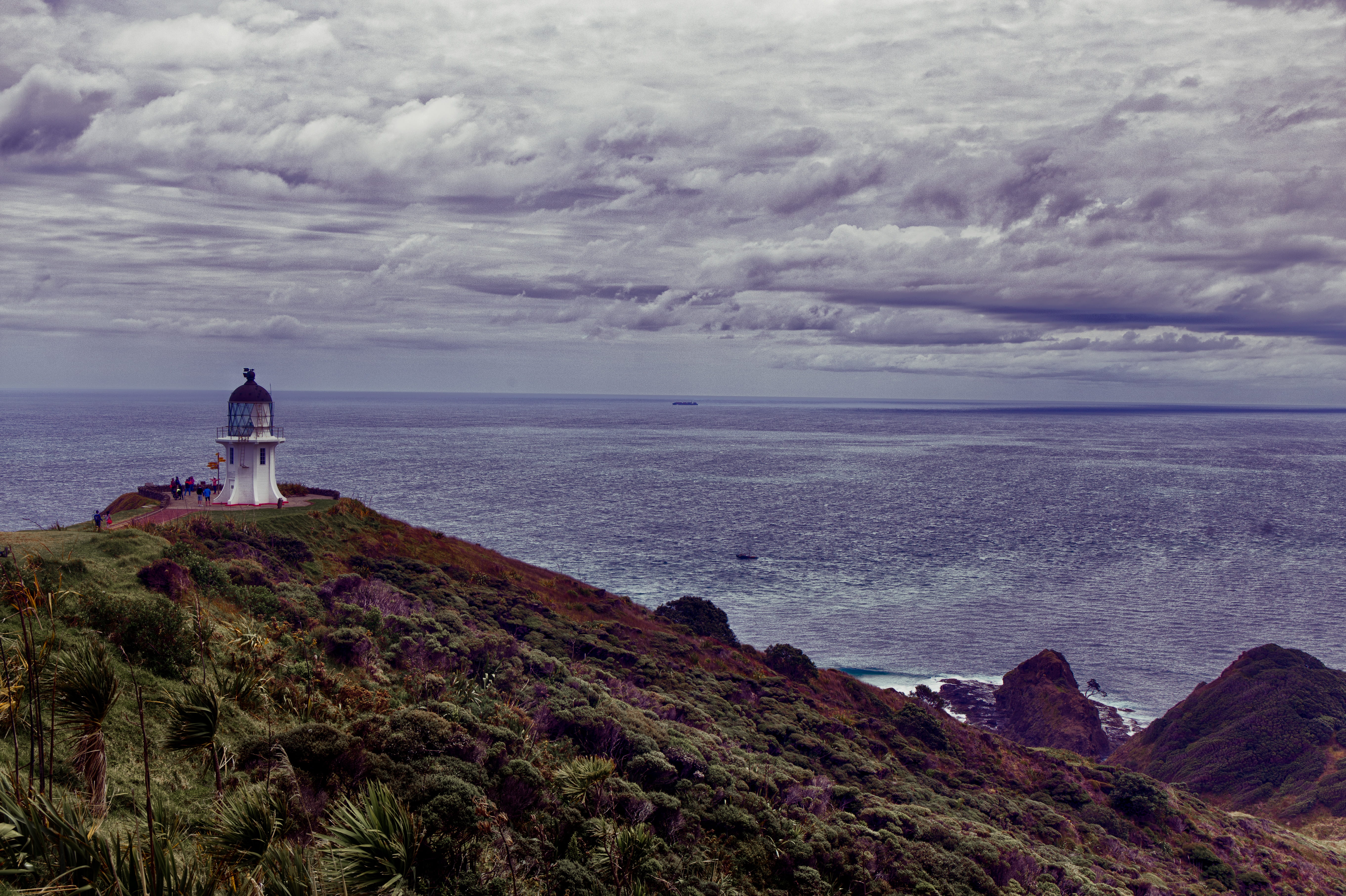 landscape, rock, looking at view, sky, scenics - nature, building, 5K, cape, sea, hdr, adventure, water, lighthouse, newzealand, cliff, tasmansea, horizon over water, HD Wallpaper