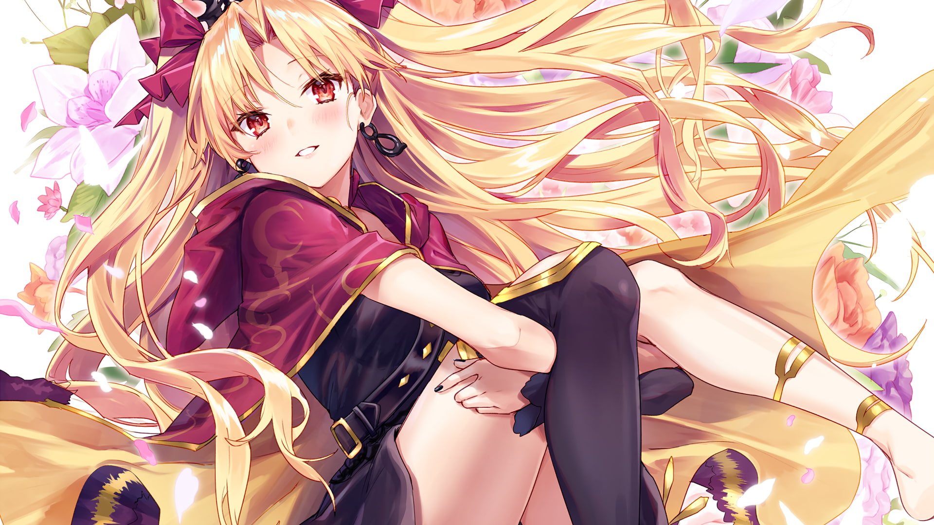 red ribbon, cape, 1080P, Lancer (FateGrand Order), blonde, long hair, thick thigh, HD Wallpaper